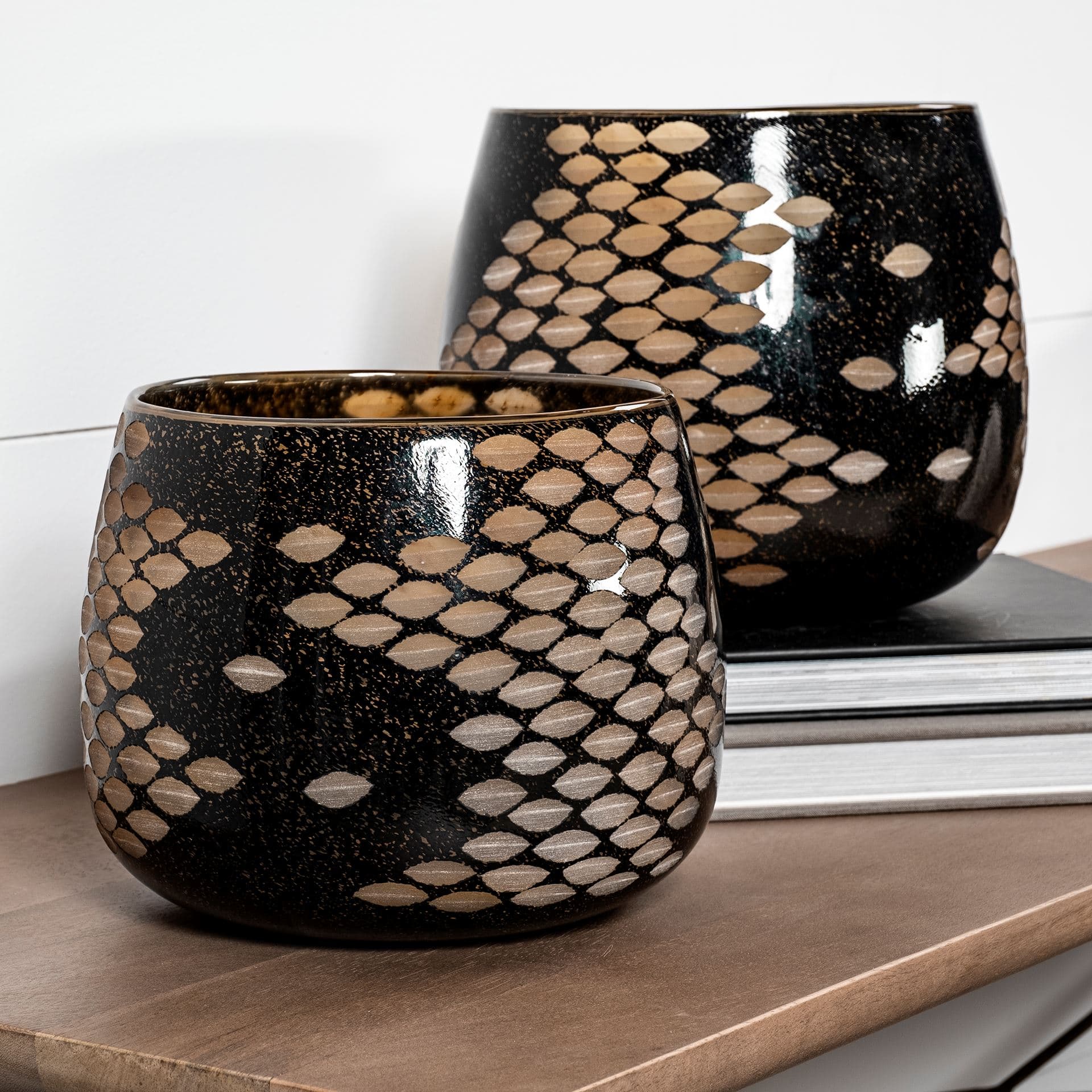 Mojave Small Black and Gold Detail Glass Vase — product photograph