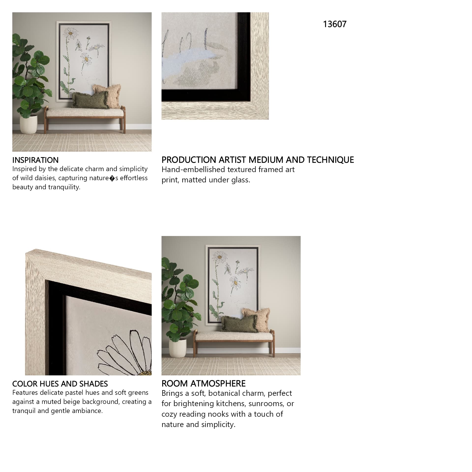 Blom Ritning by John Bauer a Hand Embellished Textured Framed Art Print Matted under Glass — product photograph