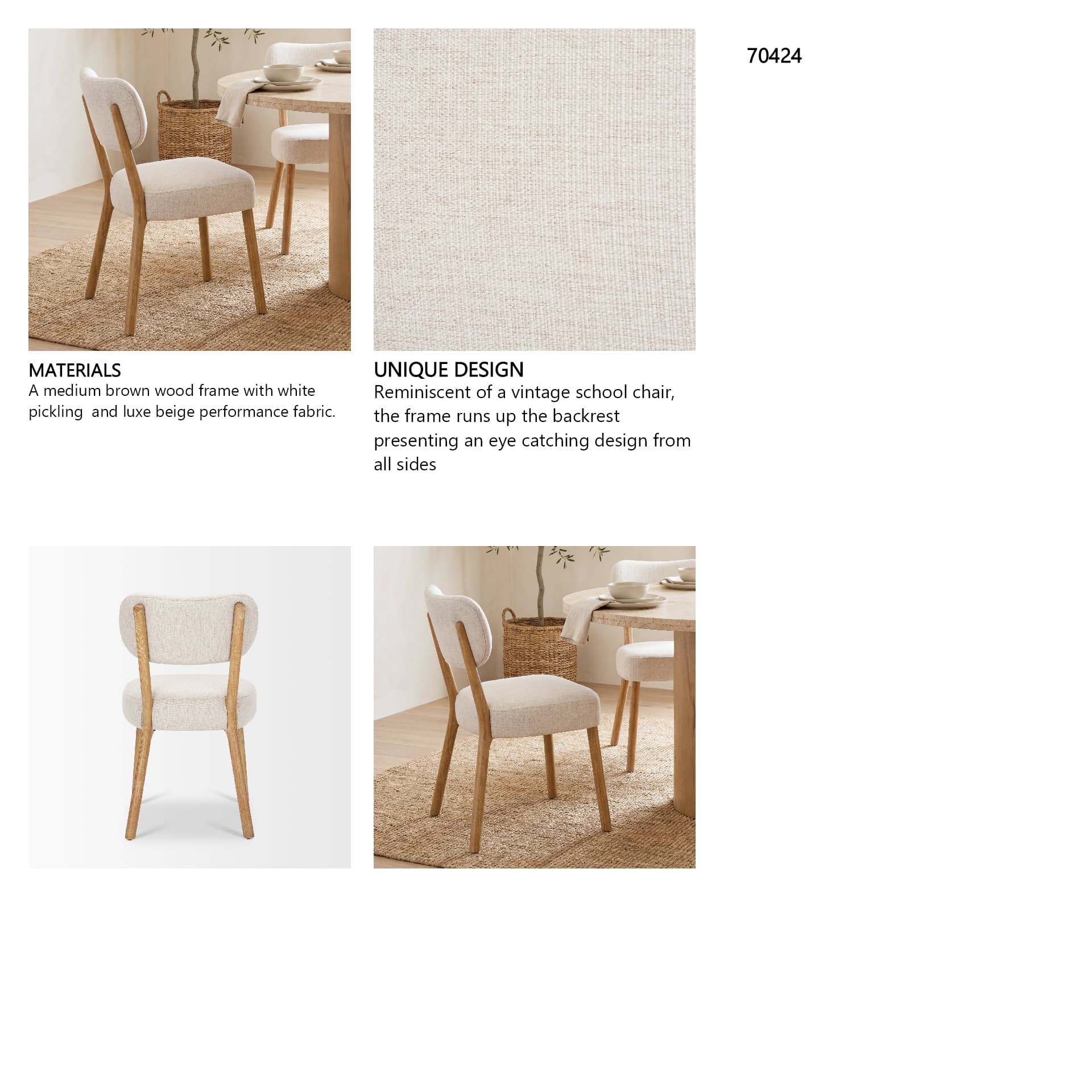 Owen Curved Back Dining Side Chair | Beige Fabric w/ Brown Wood — in a styled room