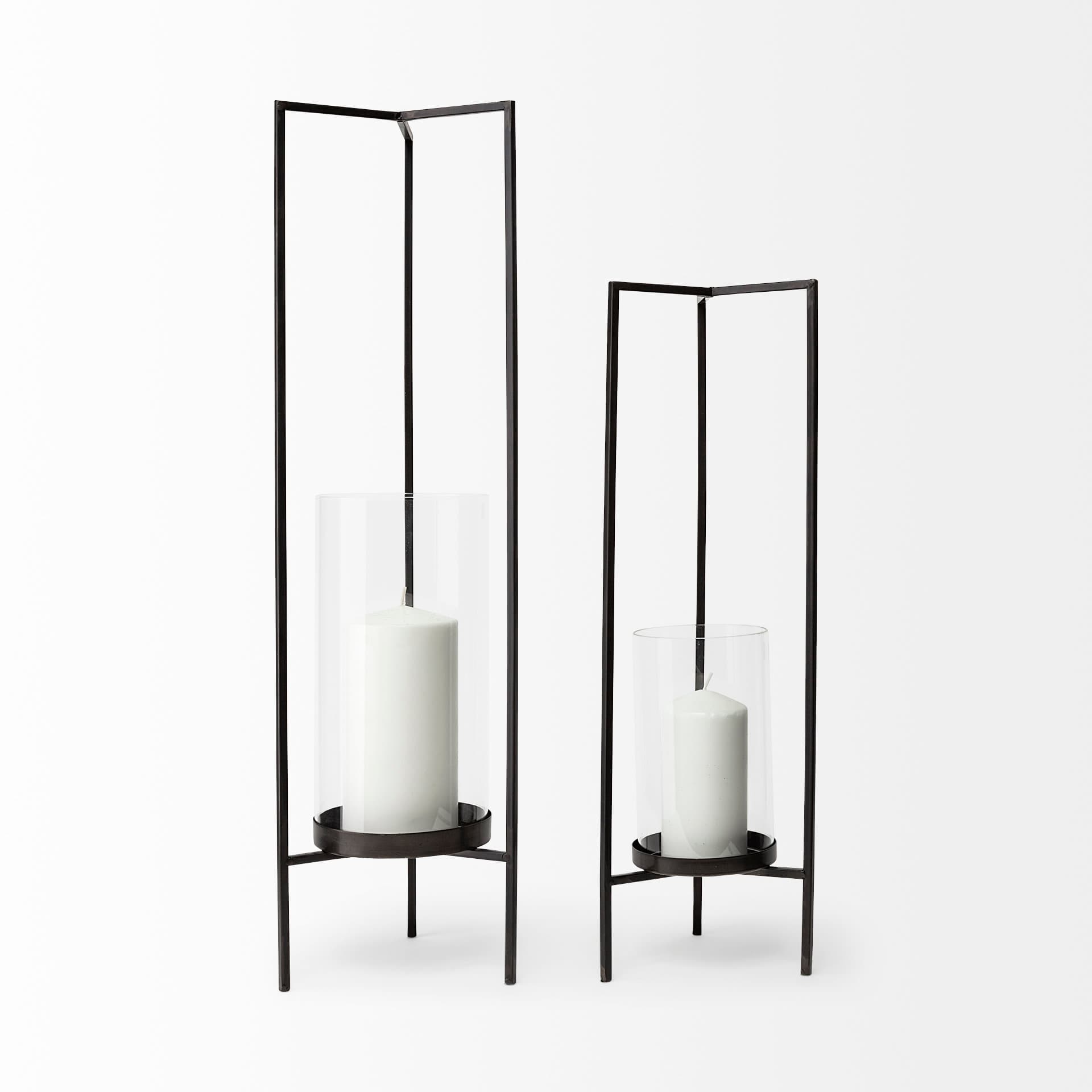 Abigail I Large Gunmetal Gray Metal Table Candle Holder — product photograph