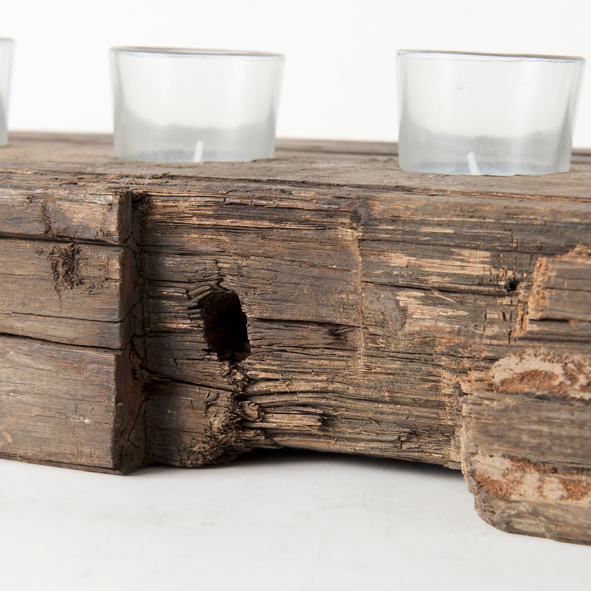 Lakara Reclaimed Wood Eight Tealight Table Candle Holder — product photograph