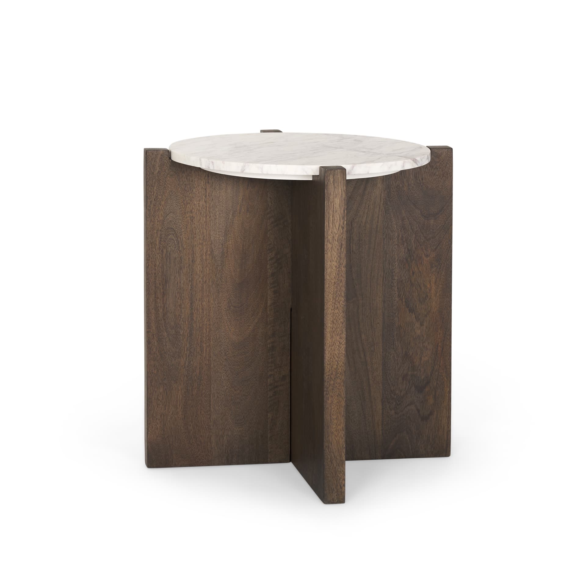 Bianca Dark Brown Wood w/ Marble Round Accent Table — product photograph