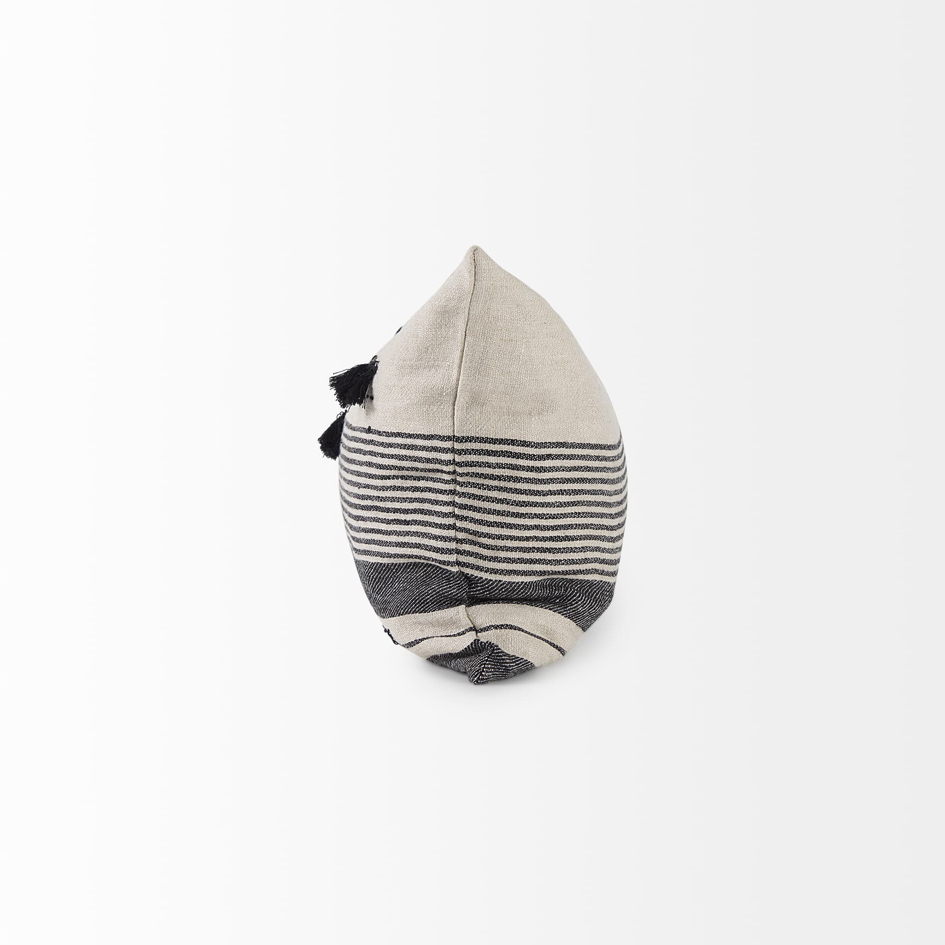 Thalia 13x21 Black and Beige Fabric Striped w/Fringe Pillow Cover w/Down Filler — product photograph