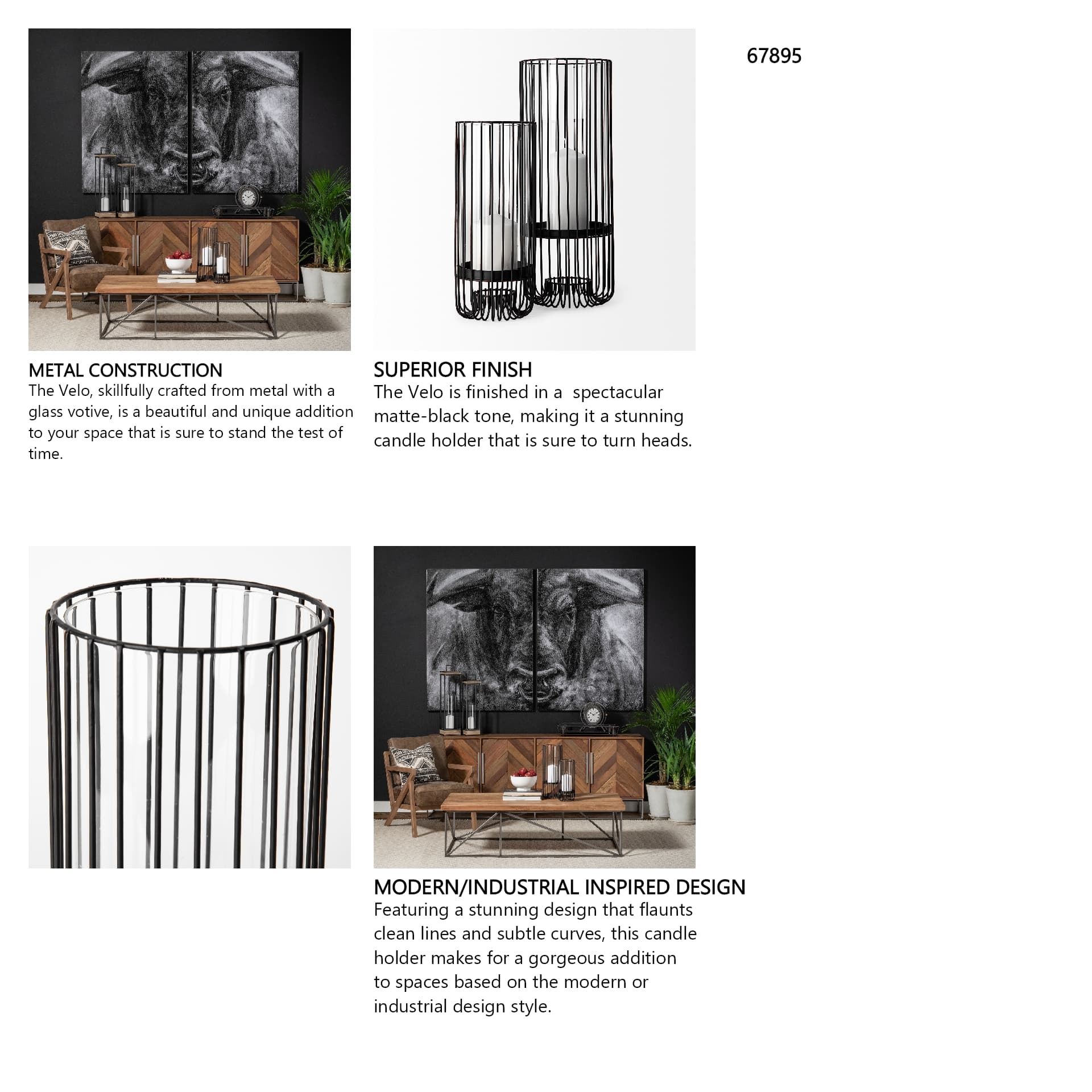 Velo II Large Black Metal Cylindrical Table Candle Holder — in a styled room