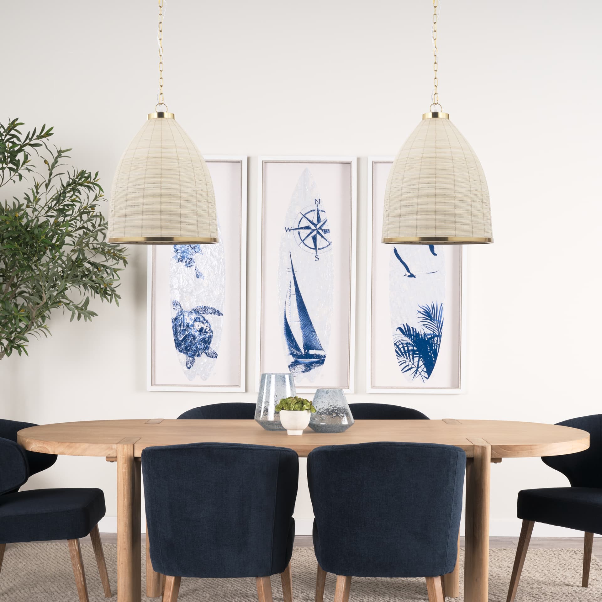 Saliha Cane w/ Brass Metal Pendant Light — in a styled room