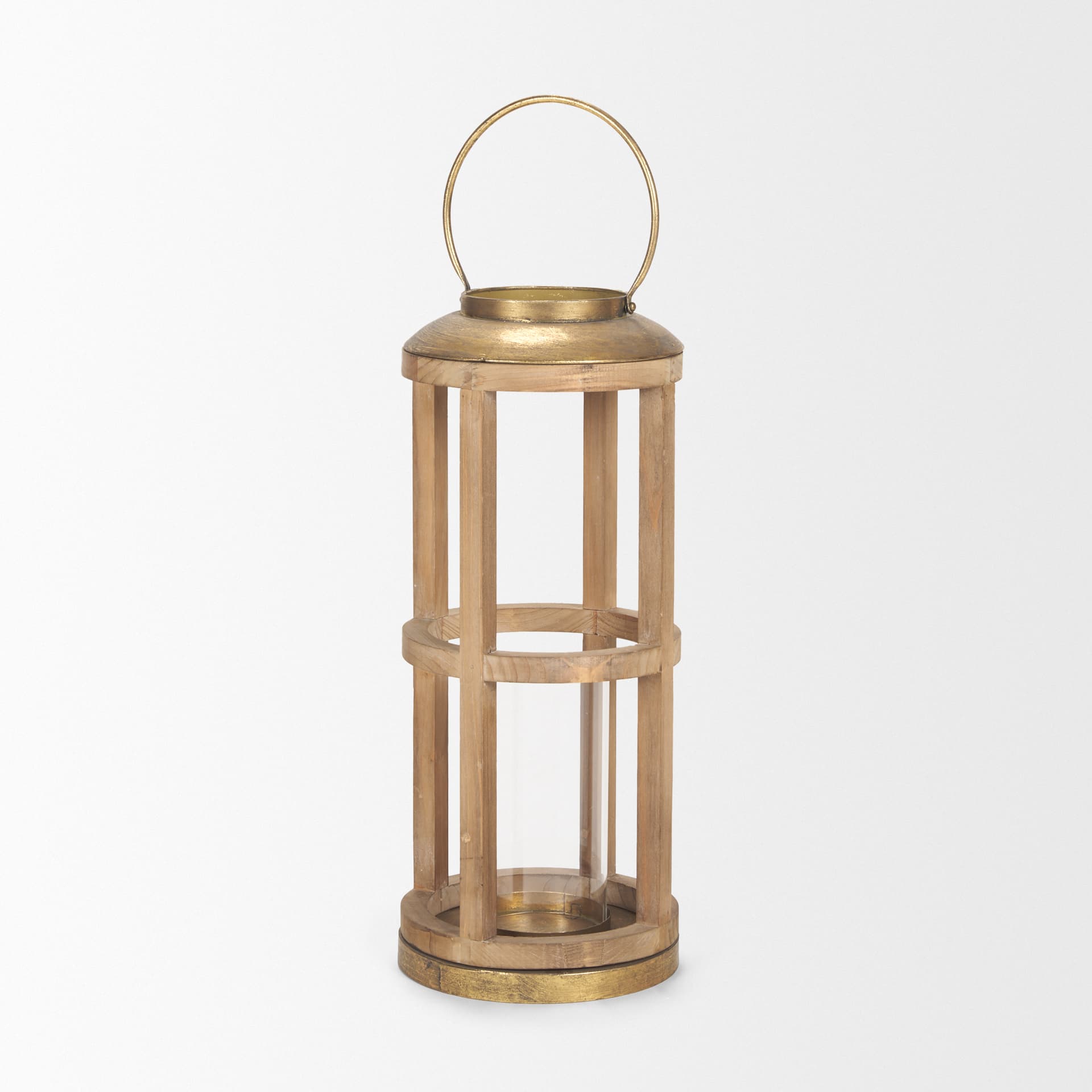 Andy II Small Natural Wood Cylindrical Lantern — product photograph