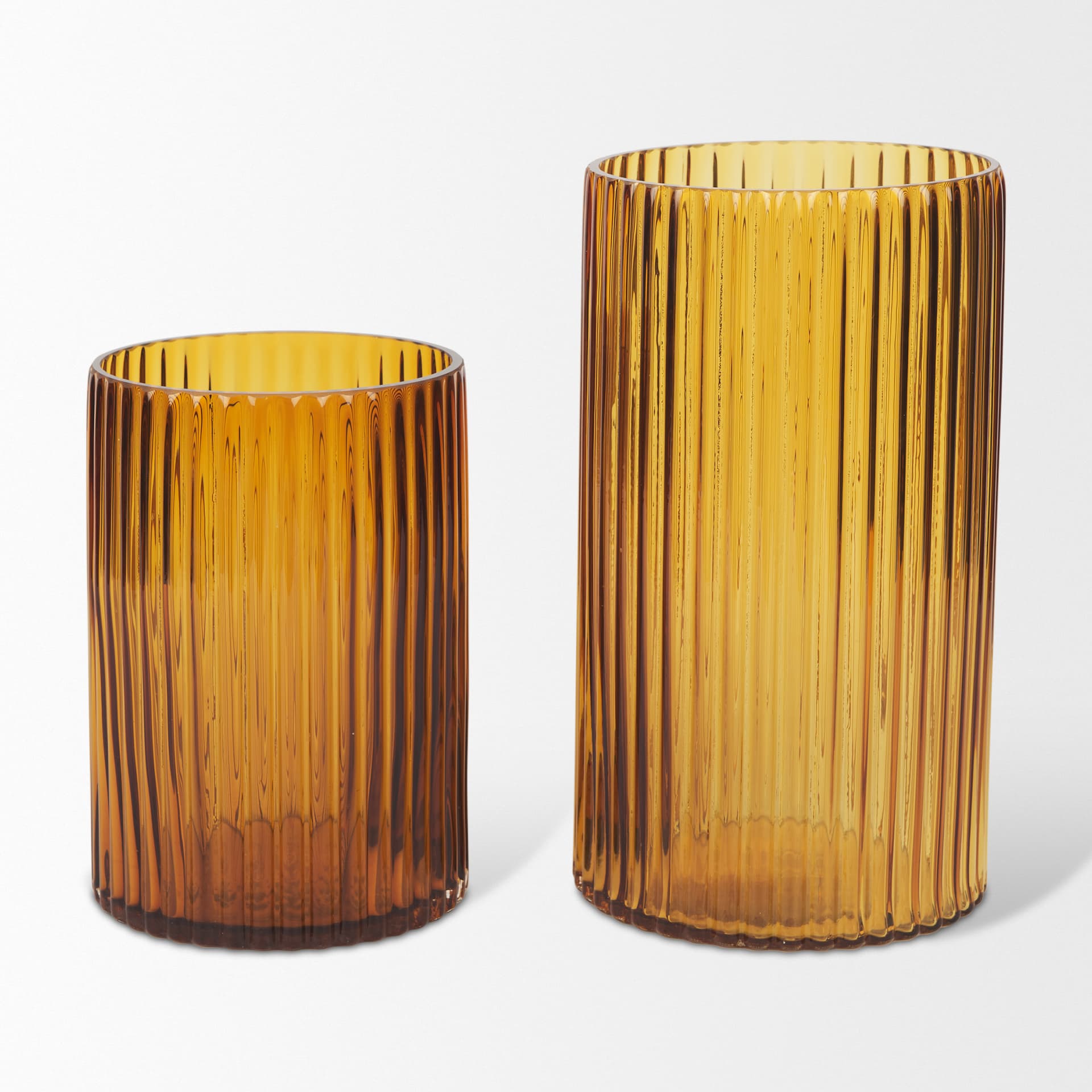 Dawn 8" Ribbed Amber Glass Vase — product photograph