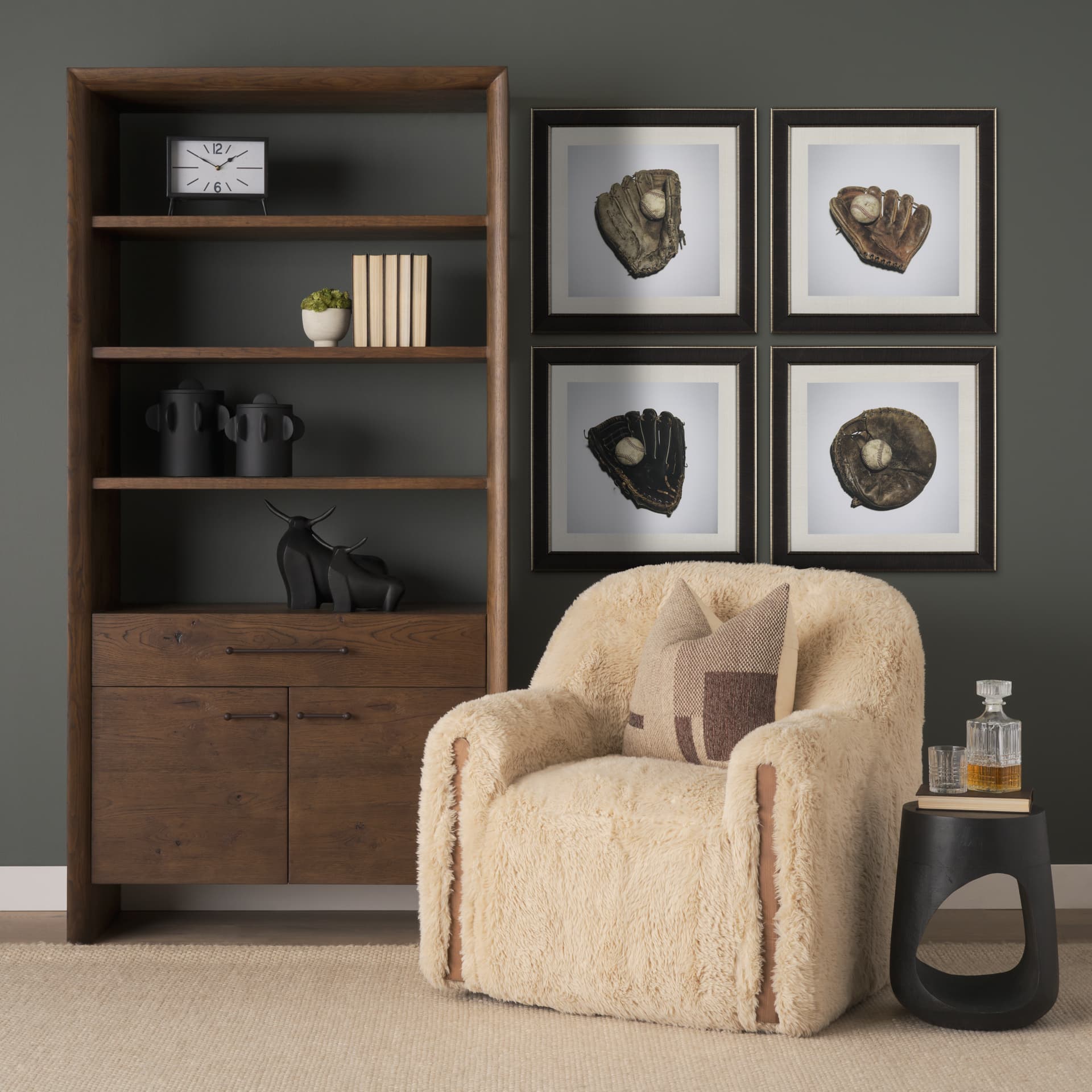Double Play III by Mercana Studio a Hand Embellished Textured Framed Photo Art Print Matted under Gl — in a styled room
