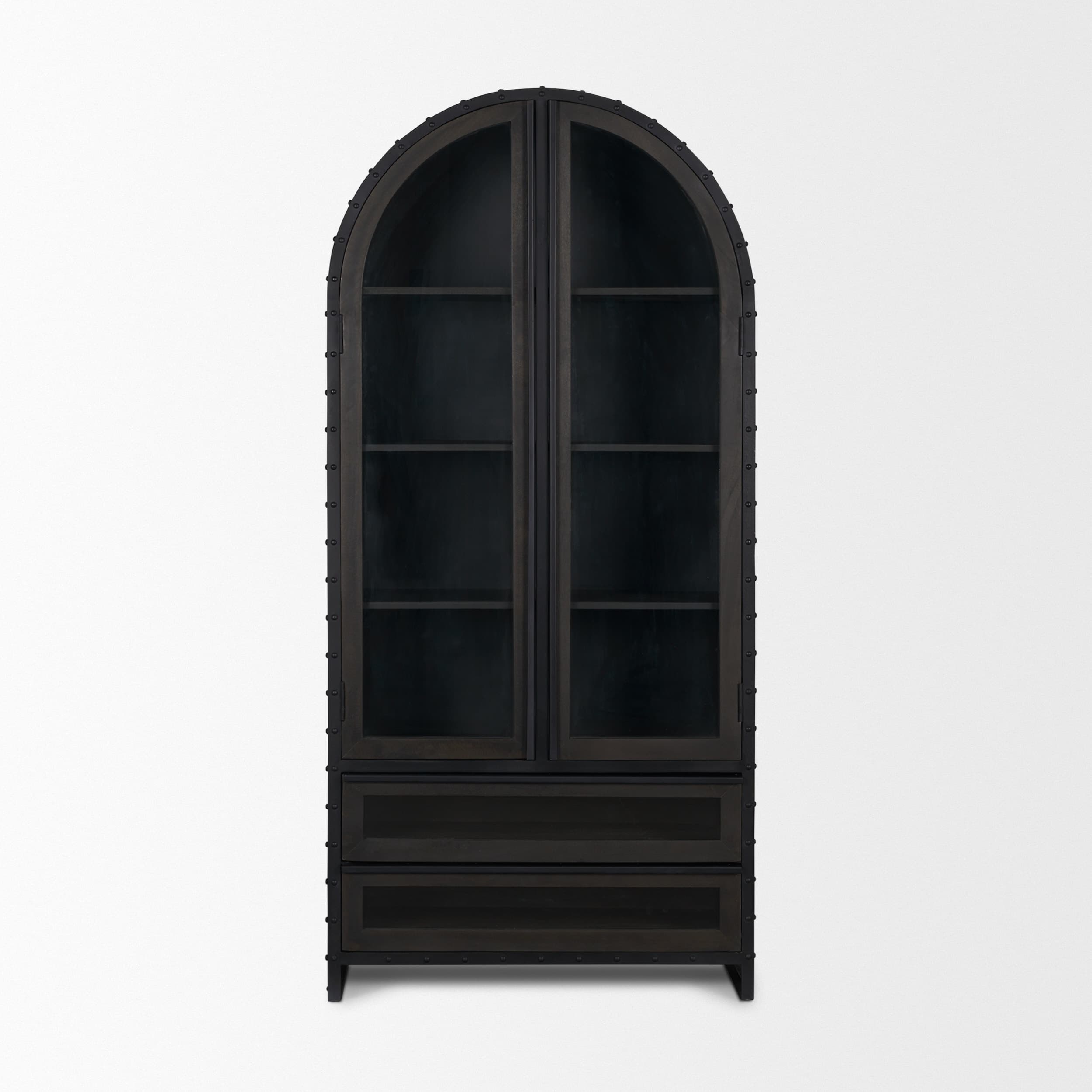 Gehry 72.3" H Dark Brown Metal Brown Wood and Glass Door Display Cabinet — product photograph