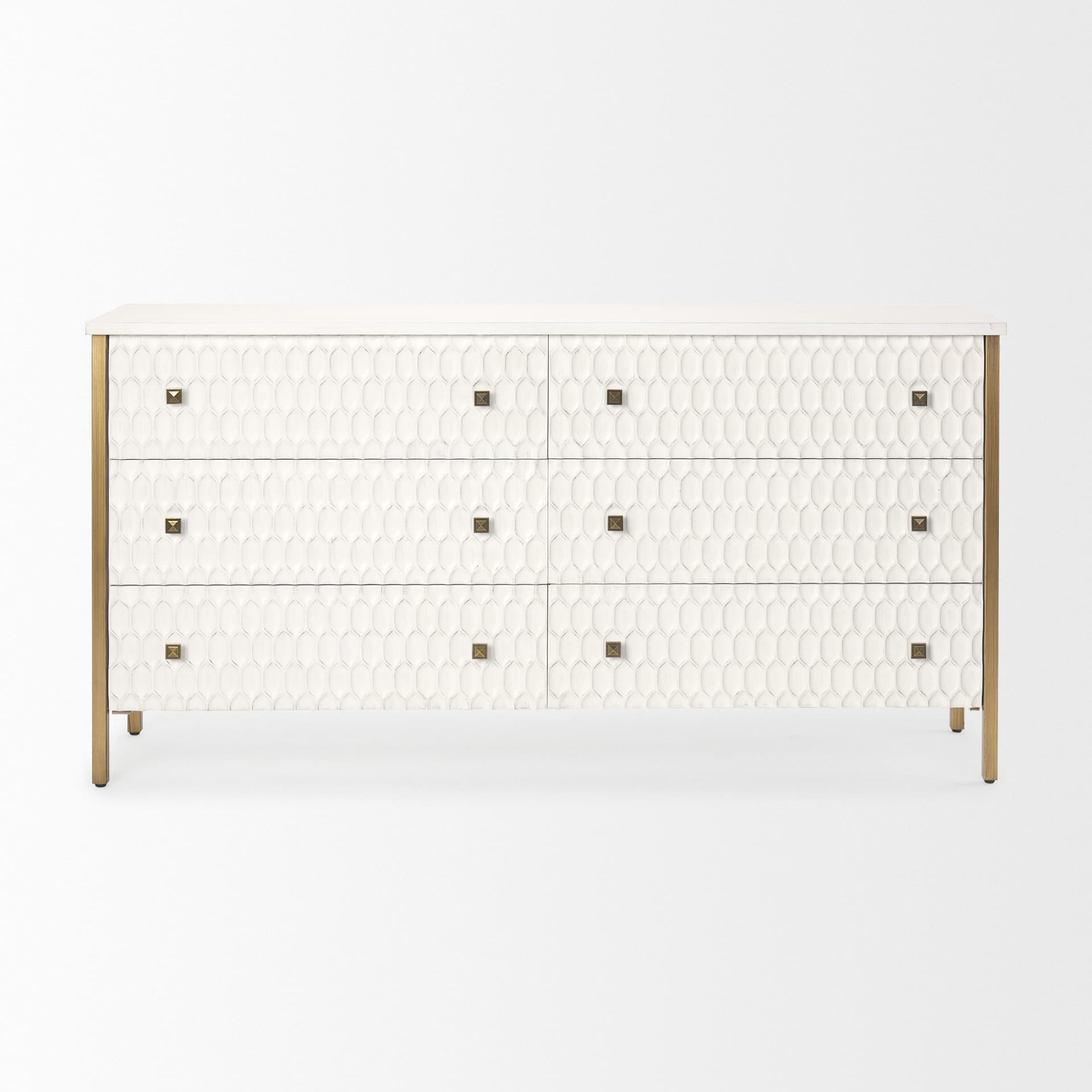 Savannah White Fir Veneer w/ Gold Metal Accents 6-Drawer Sideboard — product photograph