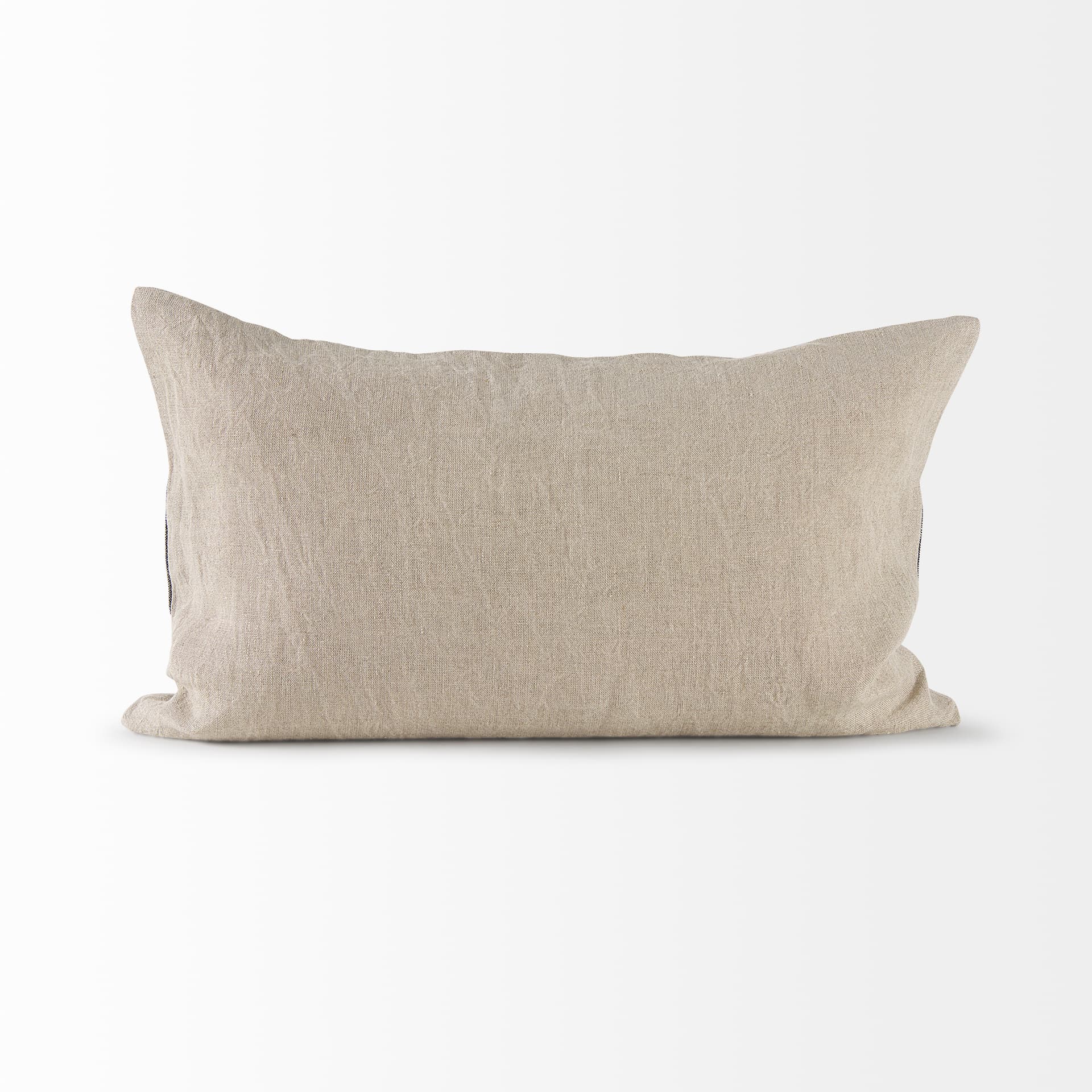 Raquel 13x21 Beige and Black Fabric Plaid Pillow Cover w/Down Filler — product photograph