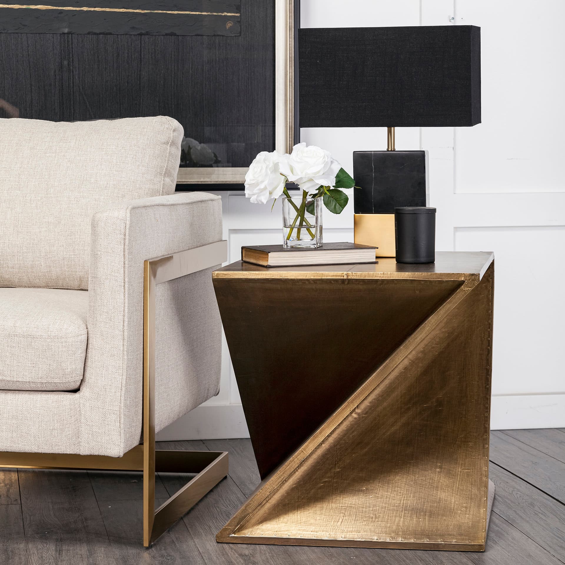 Zelda 20L x 20W Gold Metal-Cladded Z-Shaped Wooden Accent Table — product photograph