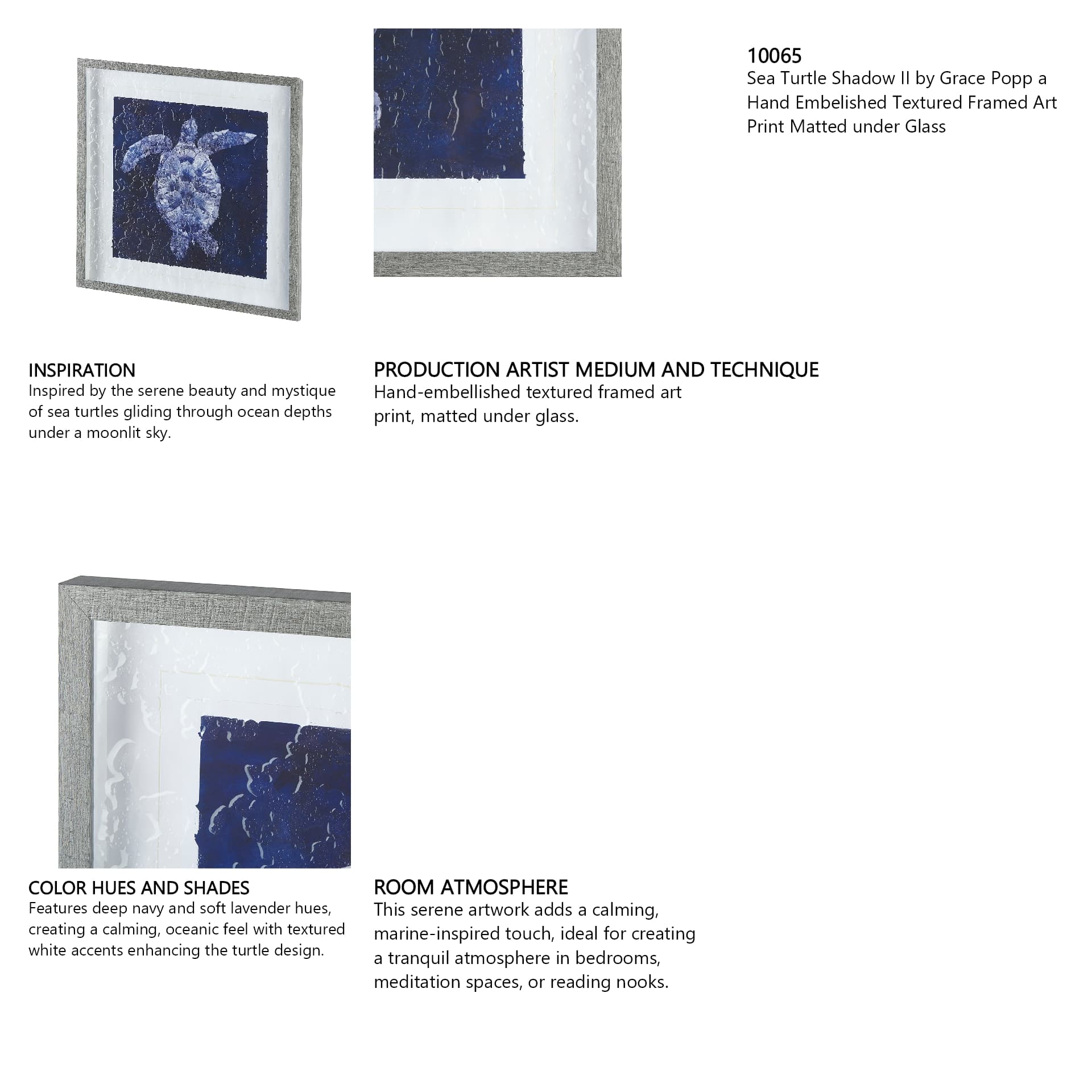 Sea Turtle Shadow II by Grace Popp a Hand Embellished Textured Framed Art Print Matted under Glass — in a styled room