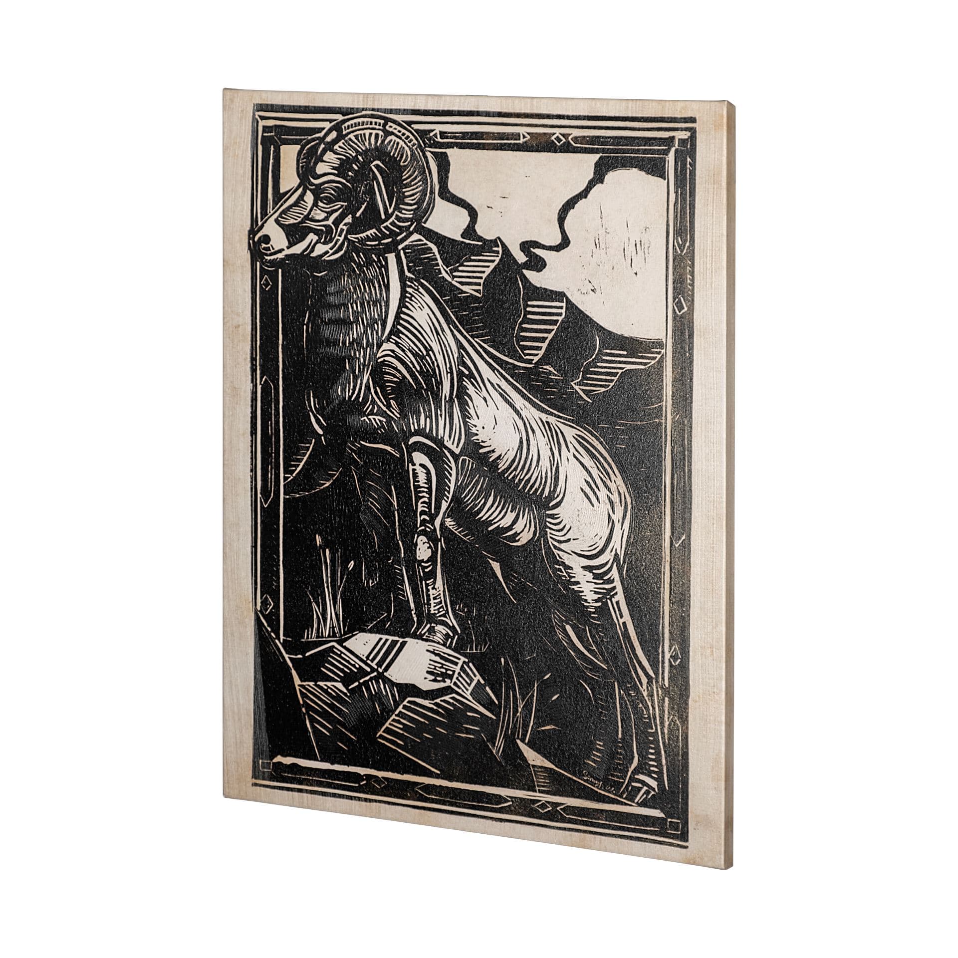 Linocut II (Goat) by Mercana Studio a Hand Embellished Textured Canvas — product photograph