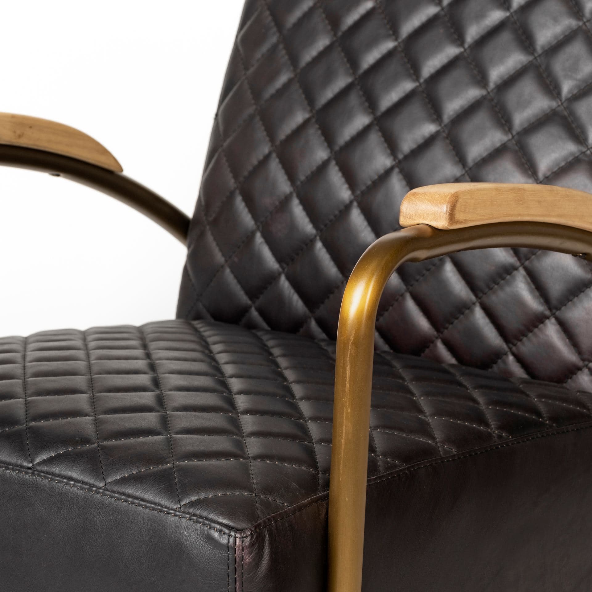 Horace I Black Leather Diamond Pattern w/Gold Iron Frame Accent Chair — product photograph