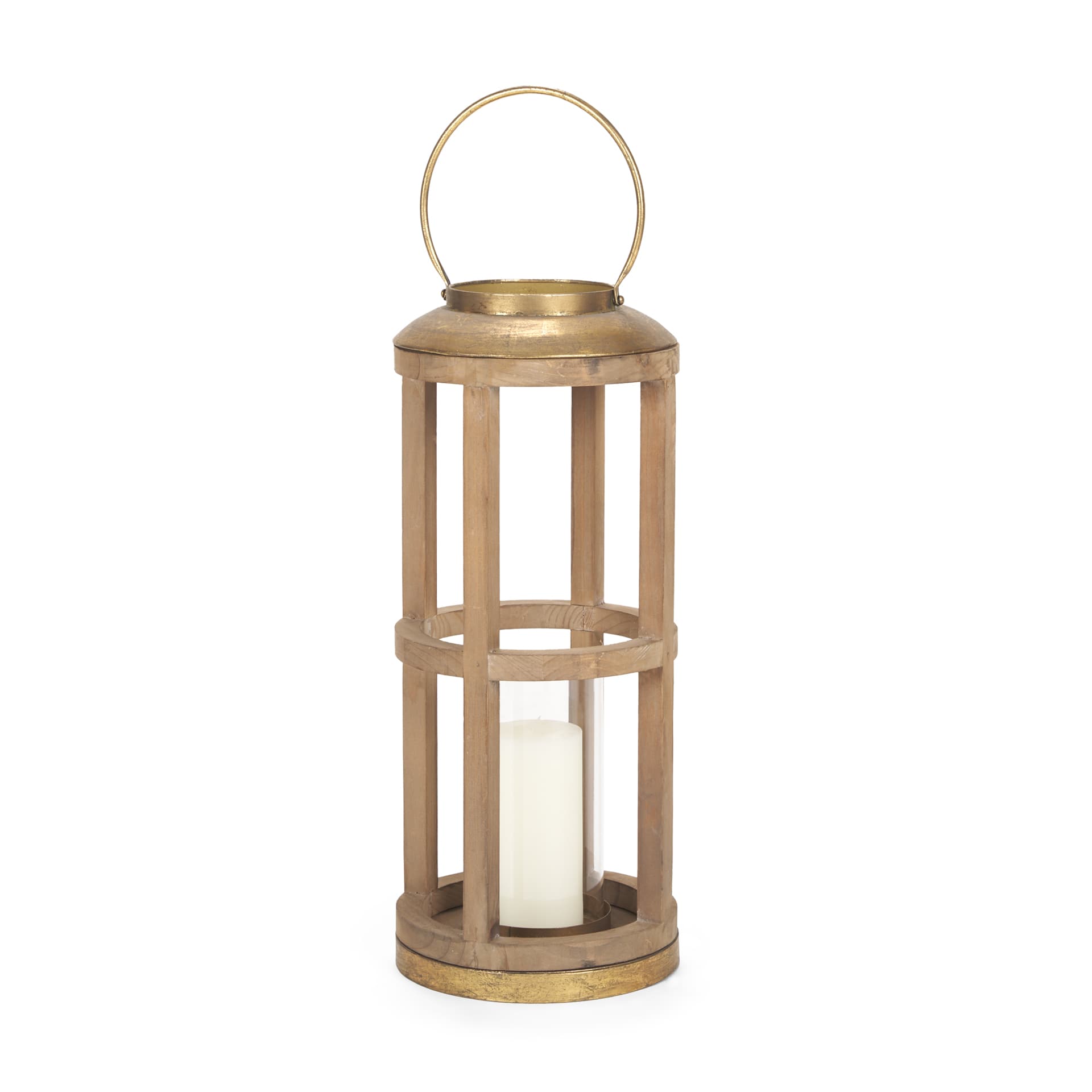 Andy II Small Natural Wood Cylindrical Lantern — product photograph