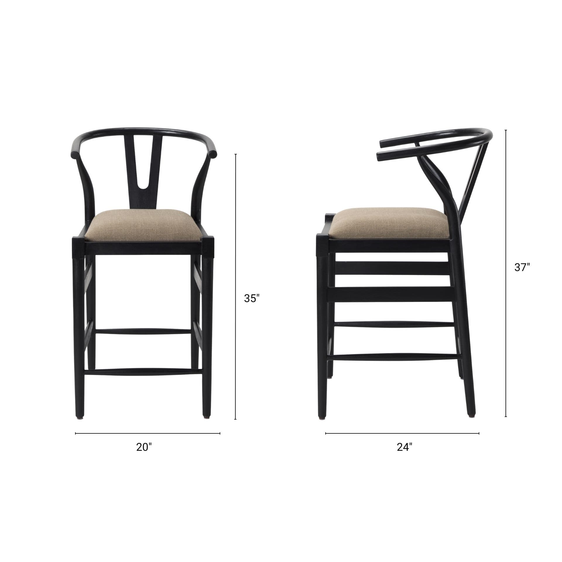Trixie Backless 37.5in Seat Counter Stool | Beige Fabric w/ Black Wood — product photograph