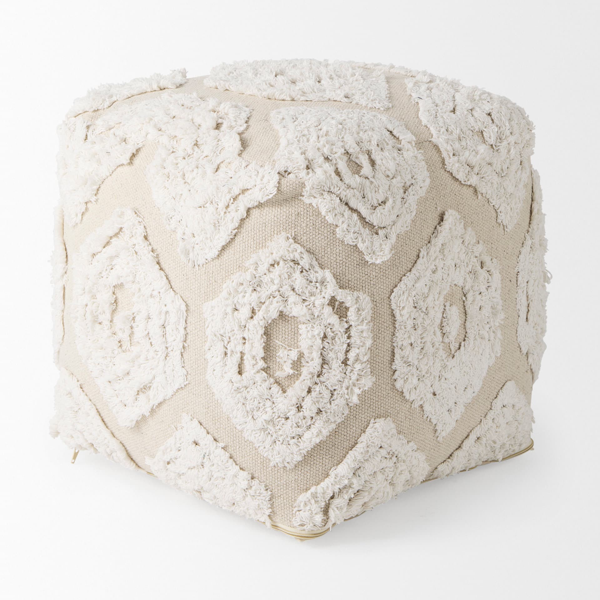 Ekanta 16.0L x 16.0W x 16.0H Cream/Beige Patterned Cotton Pouf — product photograph