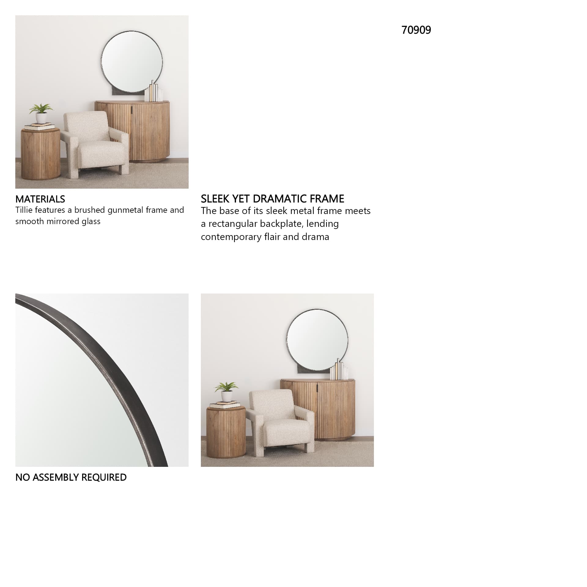 Tillie Round Gunmetal w/ Textured Metal Frame Wall Mirror — in a styled room