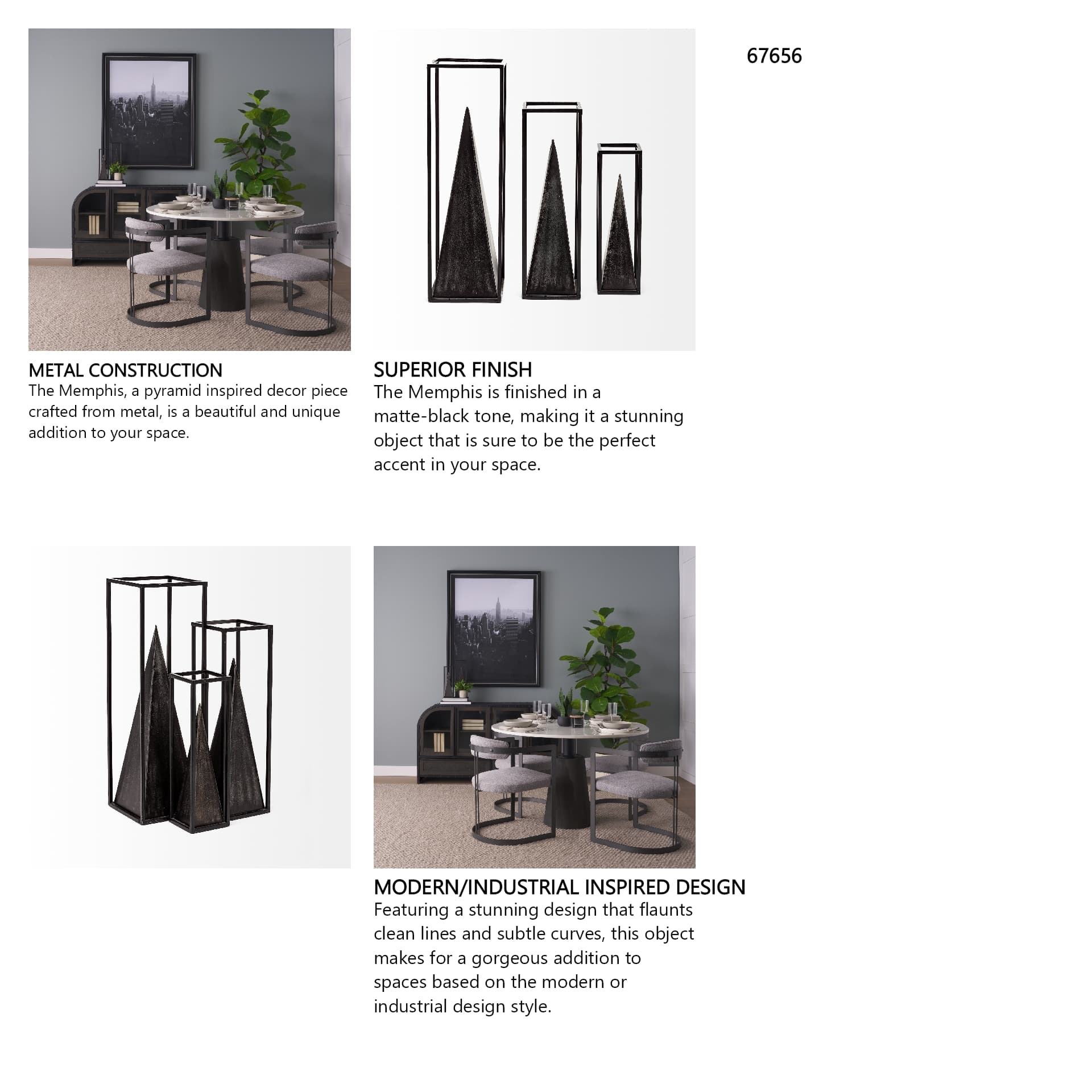Memphis I (Large) 5L x 5W Black Metal Pyramid In A Square Frame — in a styled room