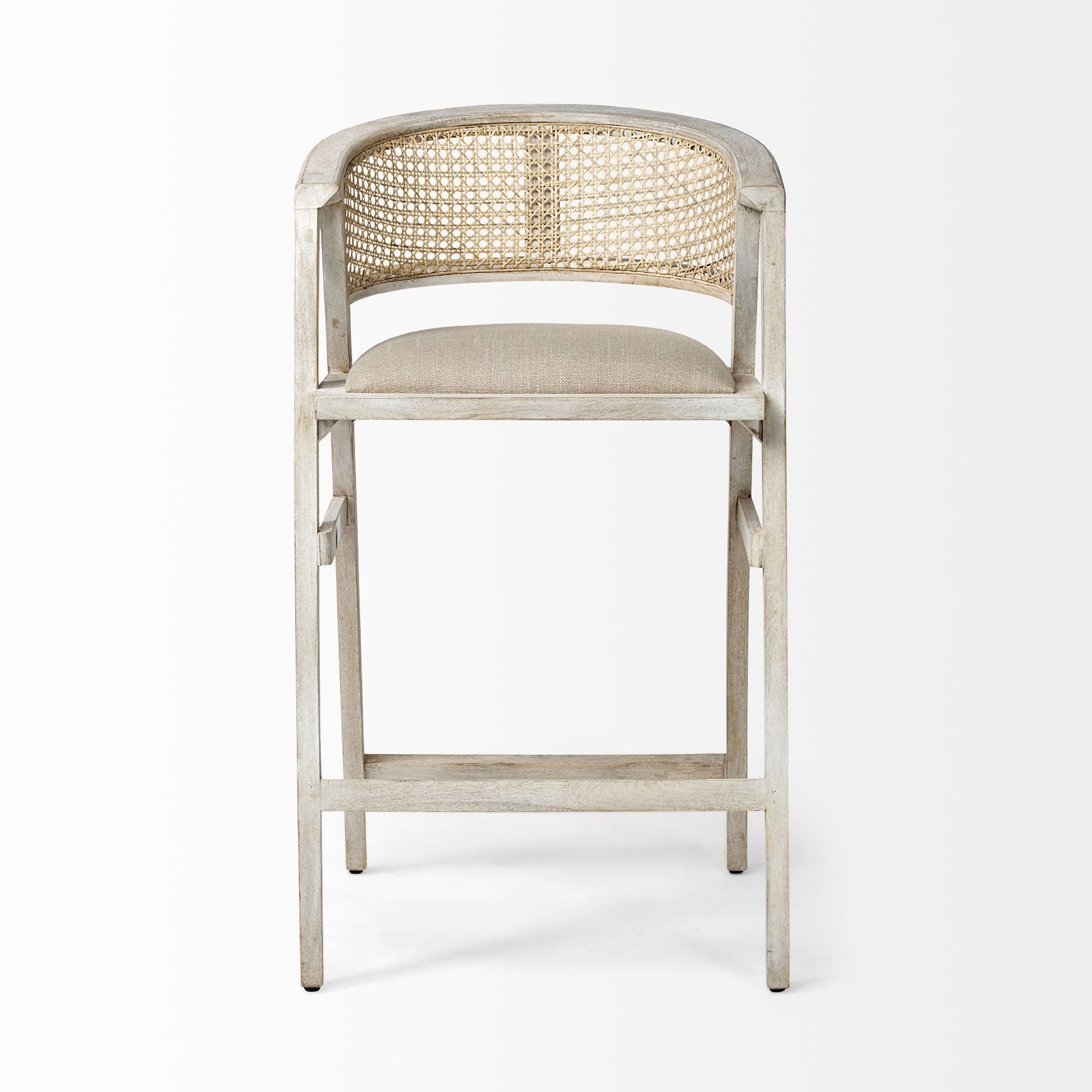 Tabitha Low Back 30.75in Seat Bar Stool | Beige Fabric w/ Blonde Wood — product photograph