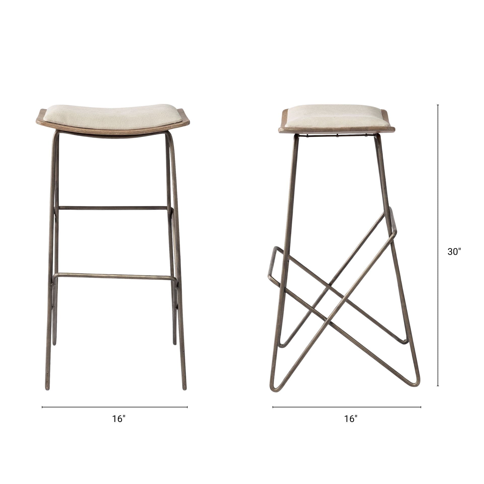 Katniss Backless 30in Seat Bar Stool | Cream Fabric w/ Gold Metal — product photograph