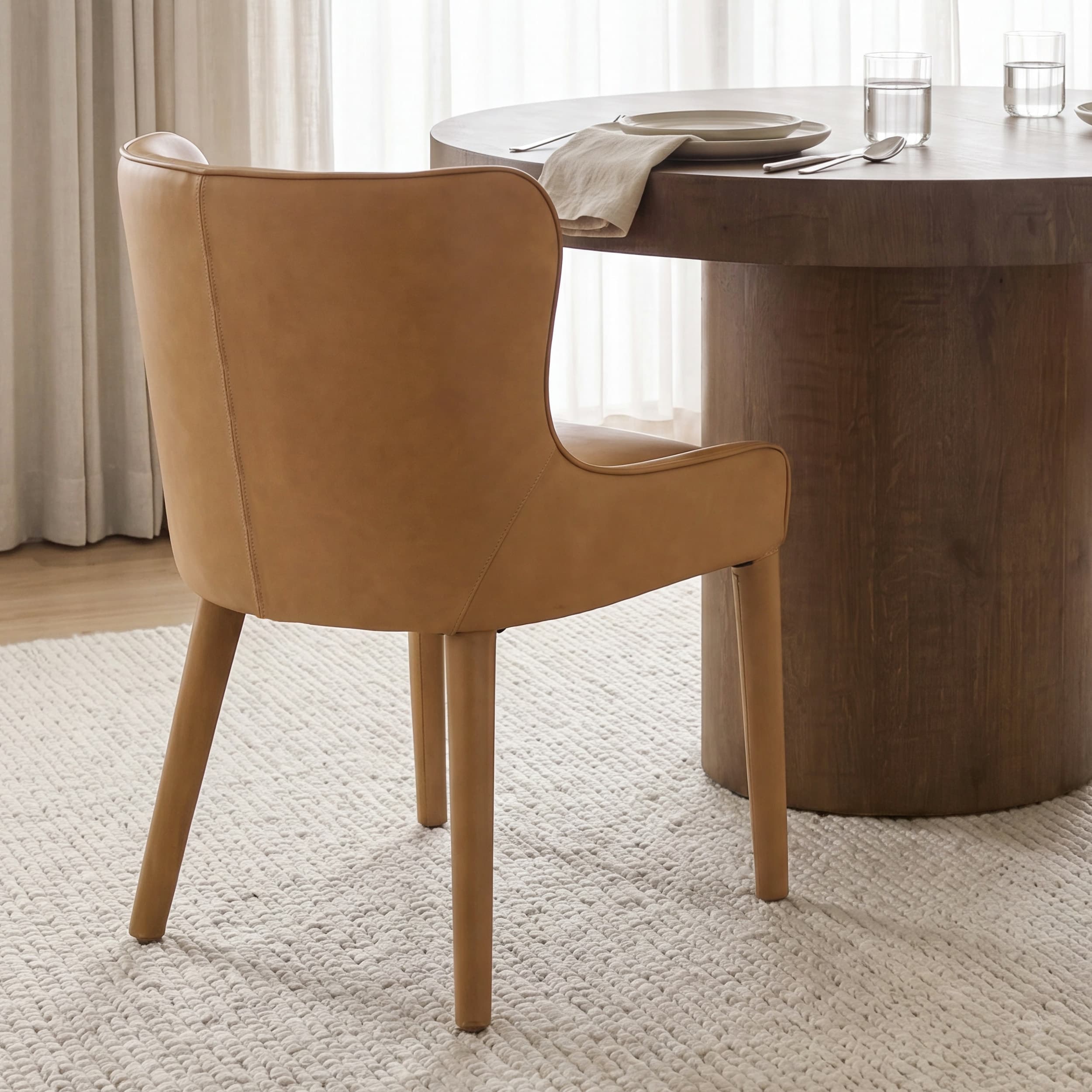Nolan Wingback Dining Side Chair | Tan Leather w/ Tapered Wood — product photograph