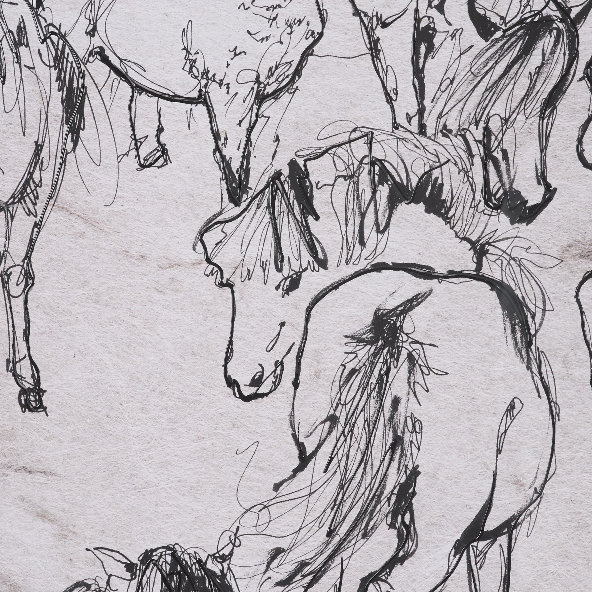 Pony Sketches I by Mercana Studio Hand-Embellished Framed Artwork Matted under Glass — product photograph