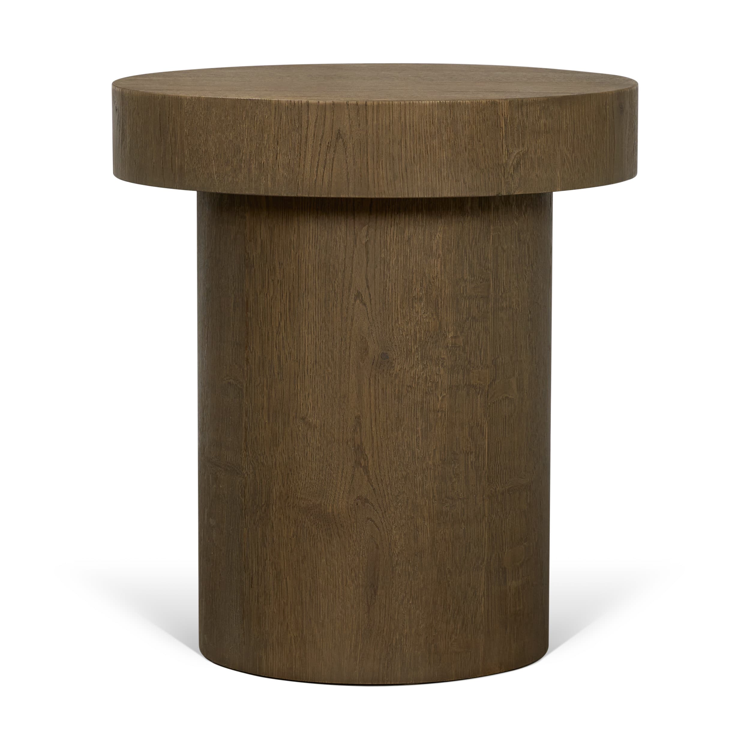 Lyonne Round Medium Brown Oak Wood Pedestal Side Tables — product photograph