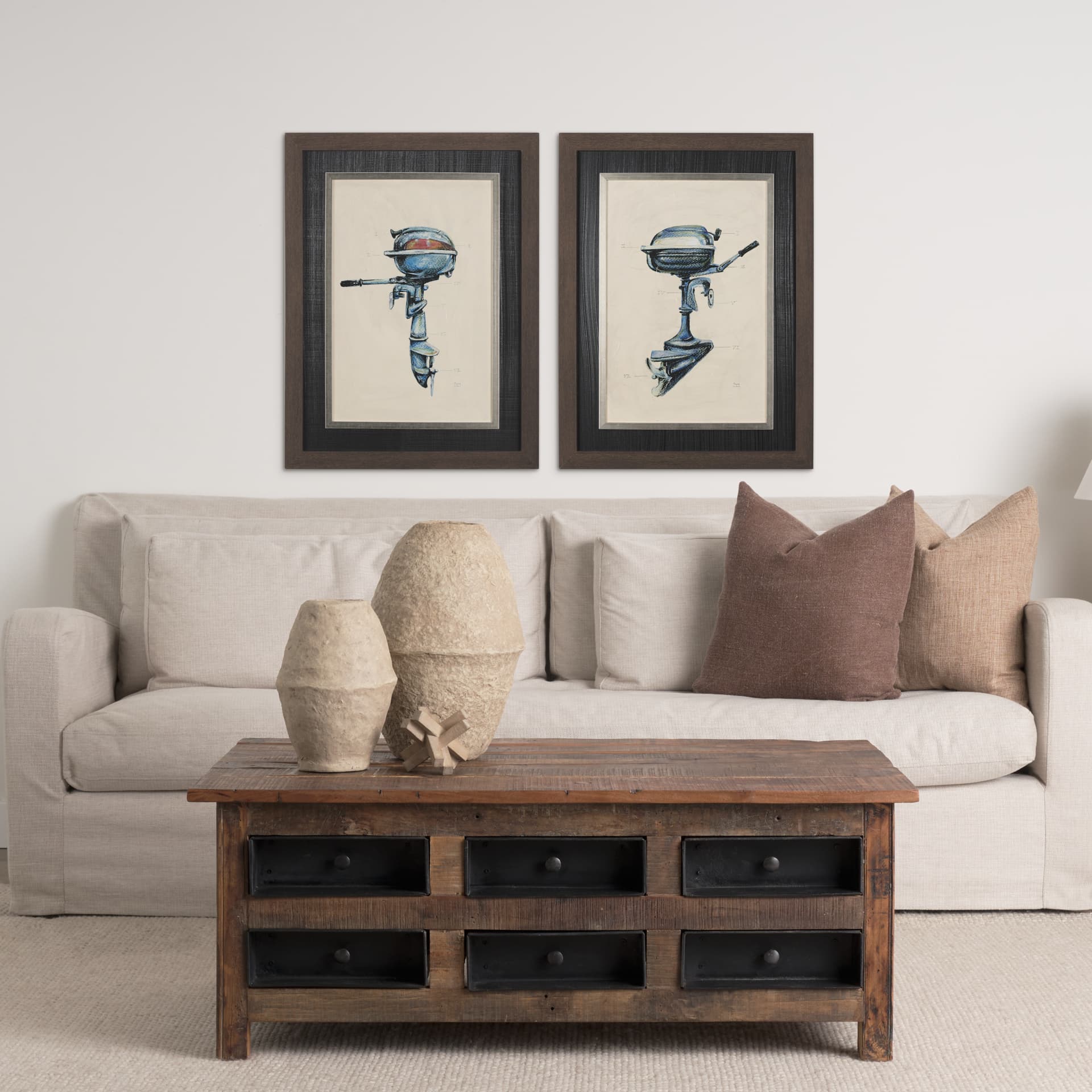 Vintage Motor I by Mercana Studio a Hand Embellished Textured Framed Art Print — in a styled room
