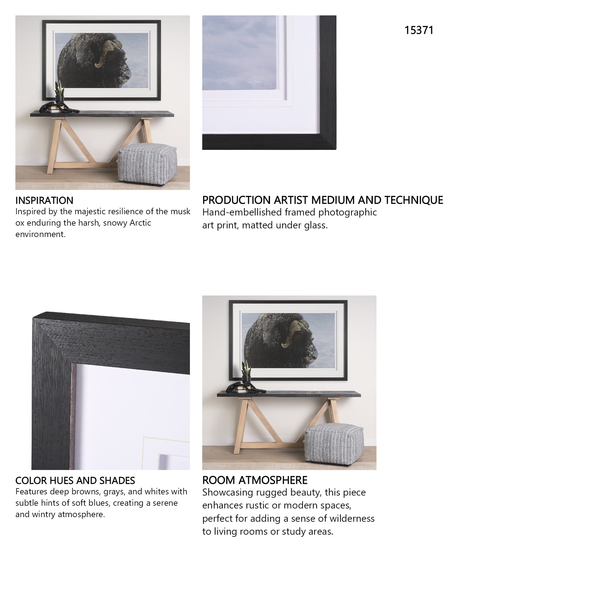 Muskox by Gary Blatter a Hand Embellished Textured Framed Photo Art Print Matted under Glass — in a styled room