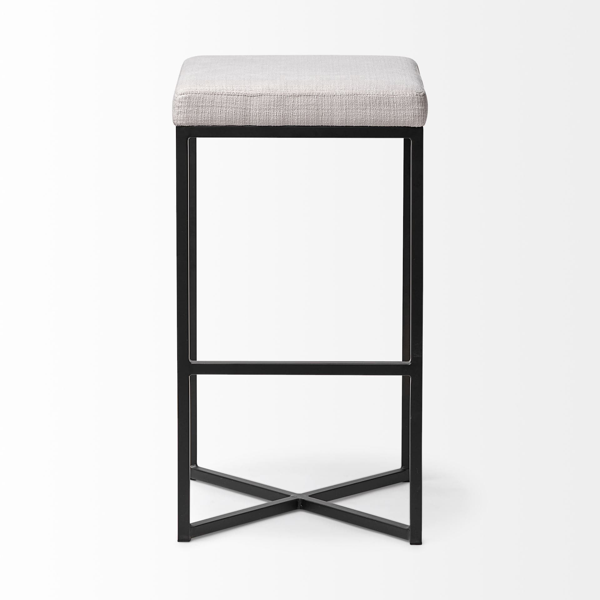 Frodo Backless 29.75in Seat Bar Stool | White Fabric w/ Black Metal — product photograph
