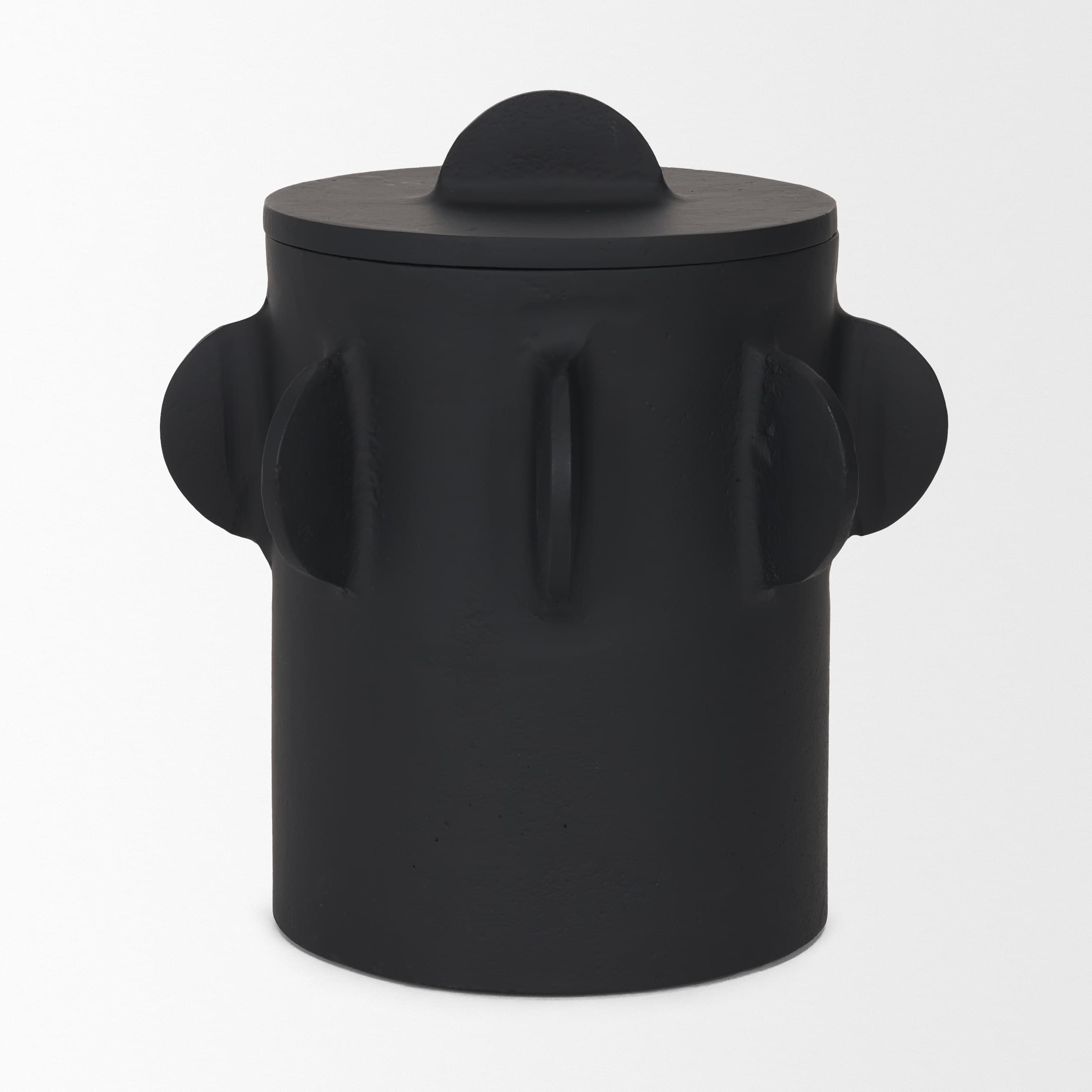 Deacon Large Matte Black Metal Canister with Sculptural Handles — product photograph