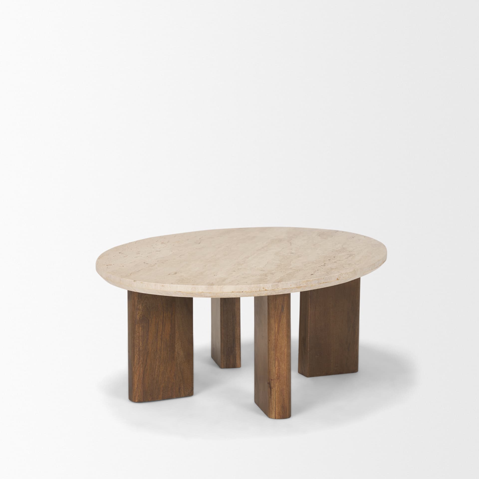 Syona Travertine + Mango Wood leg Oval Coffee table — product photograph