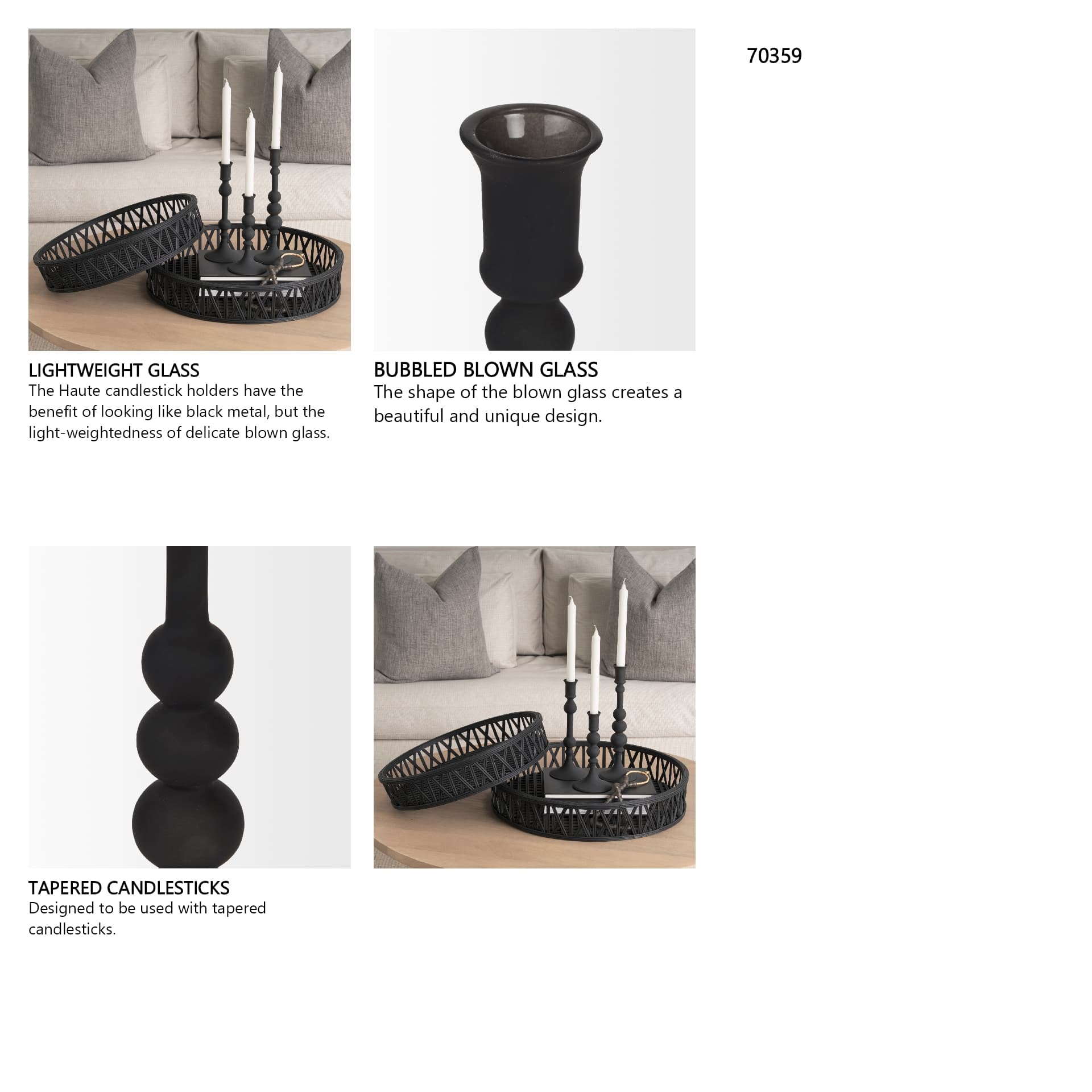 Haute Large Matte Black Blown Glass Candlestick — in a styled room