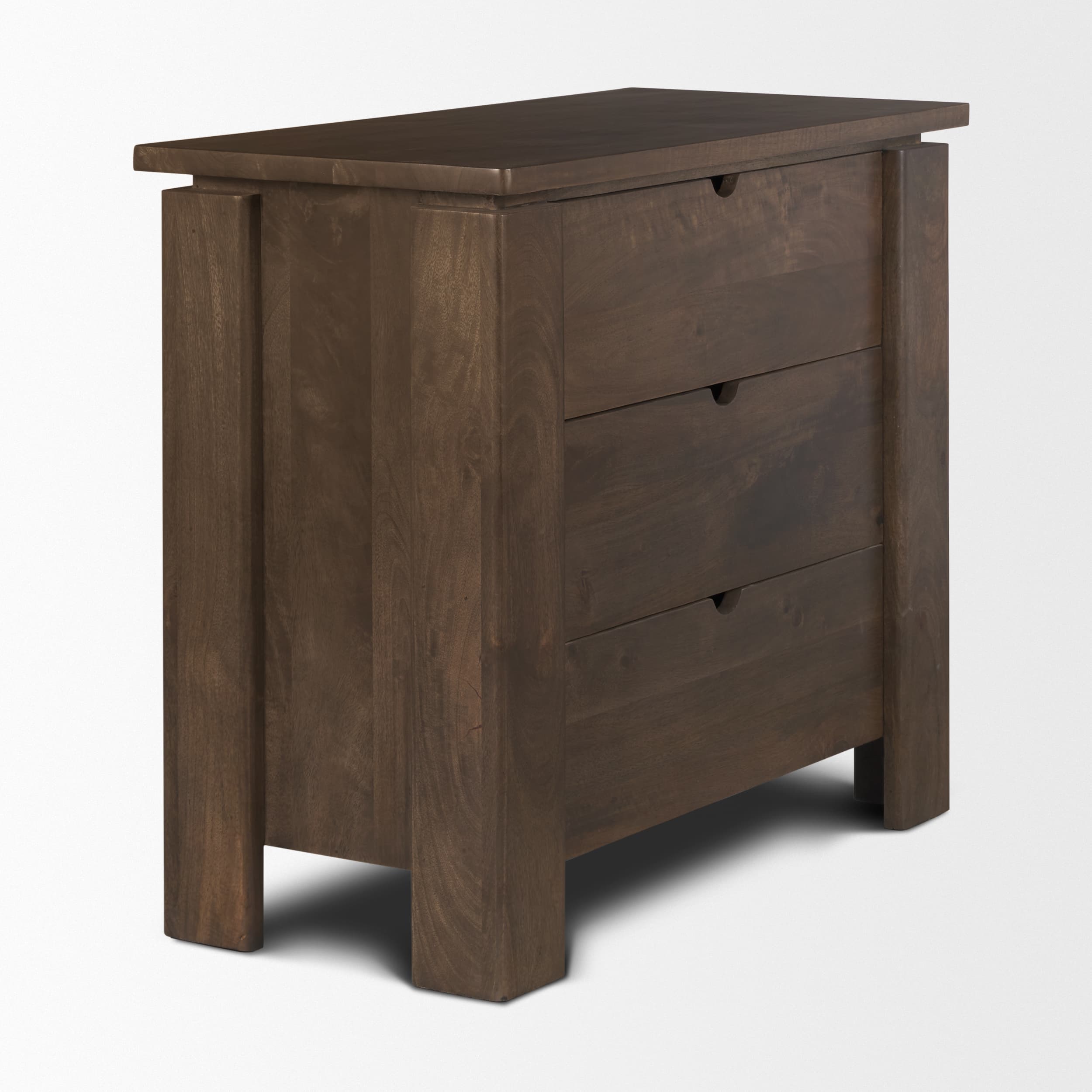 Wallen Solid Dark Brown Wood 3 Drawer Accent Cabinet — product photograph