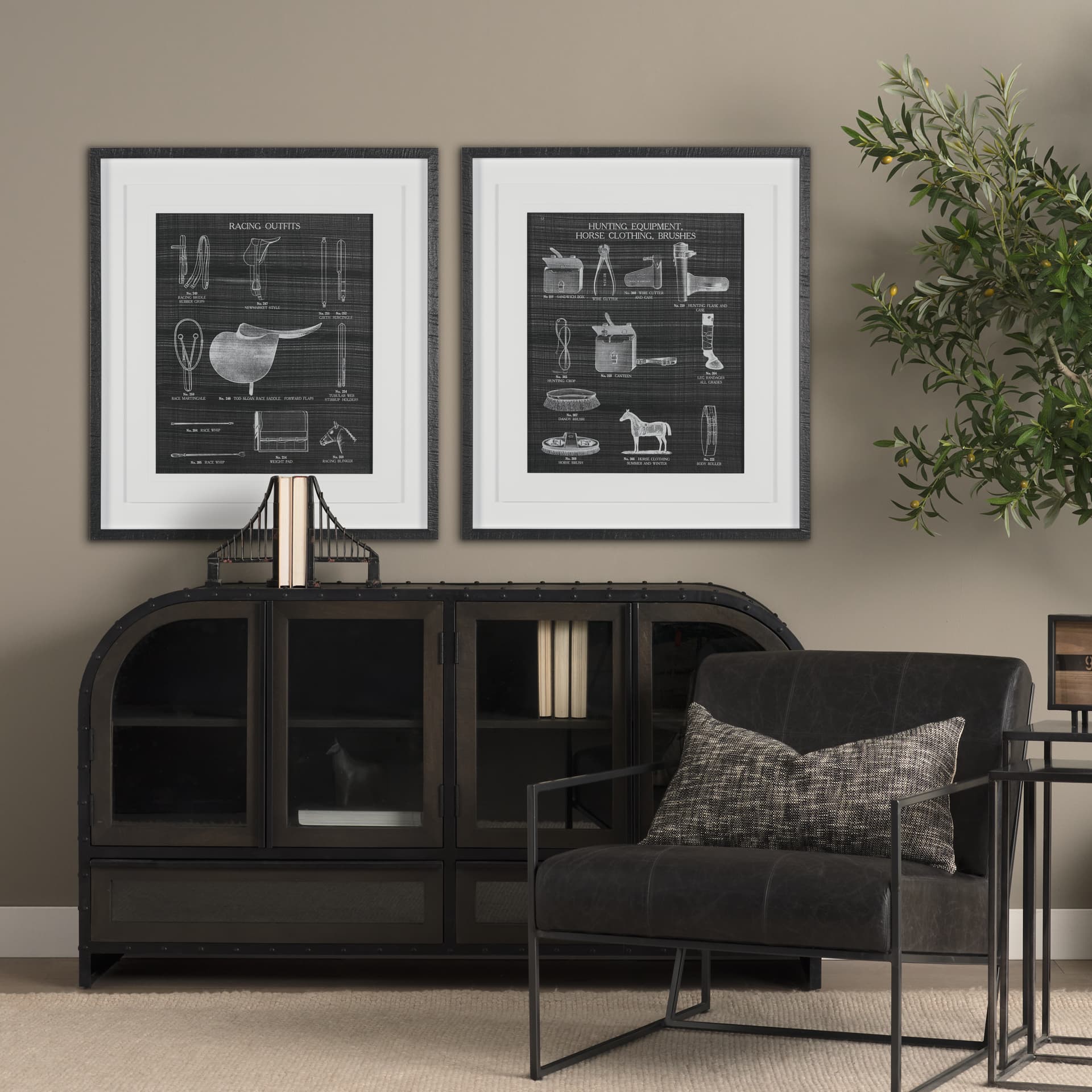 Equestrian Riding IV BW Horse by Mercana Studio Hand Embellished Framed Art Print Matted under Glass — in a styled room