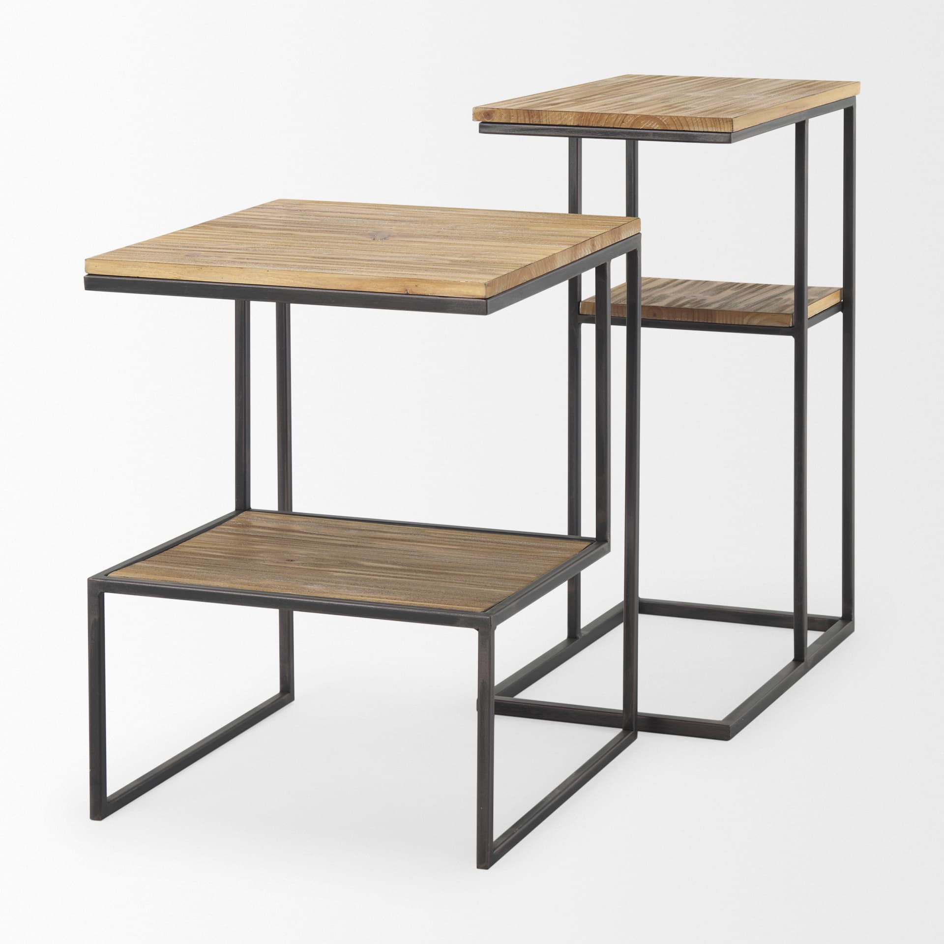 Ronin 22"H Square 2-Tier Wood w/ Black Metal Accent Table — product photograph