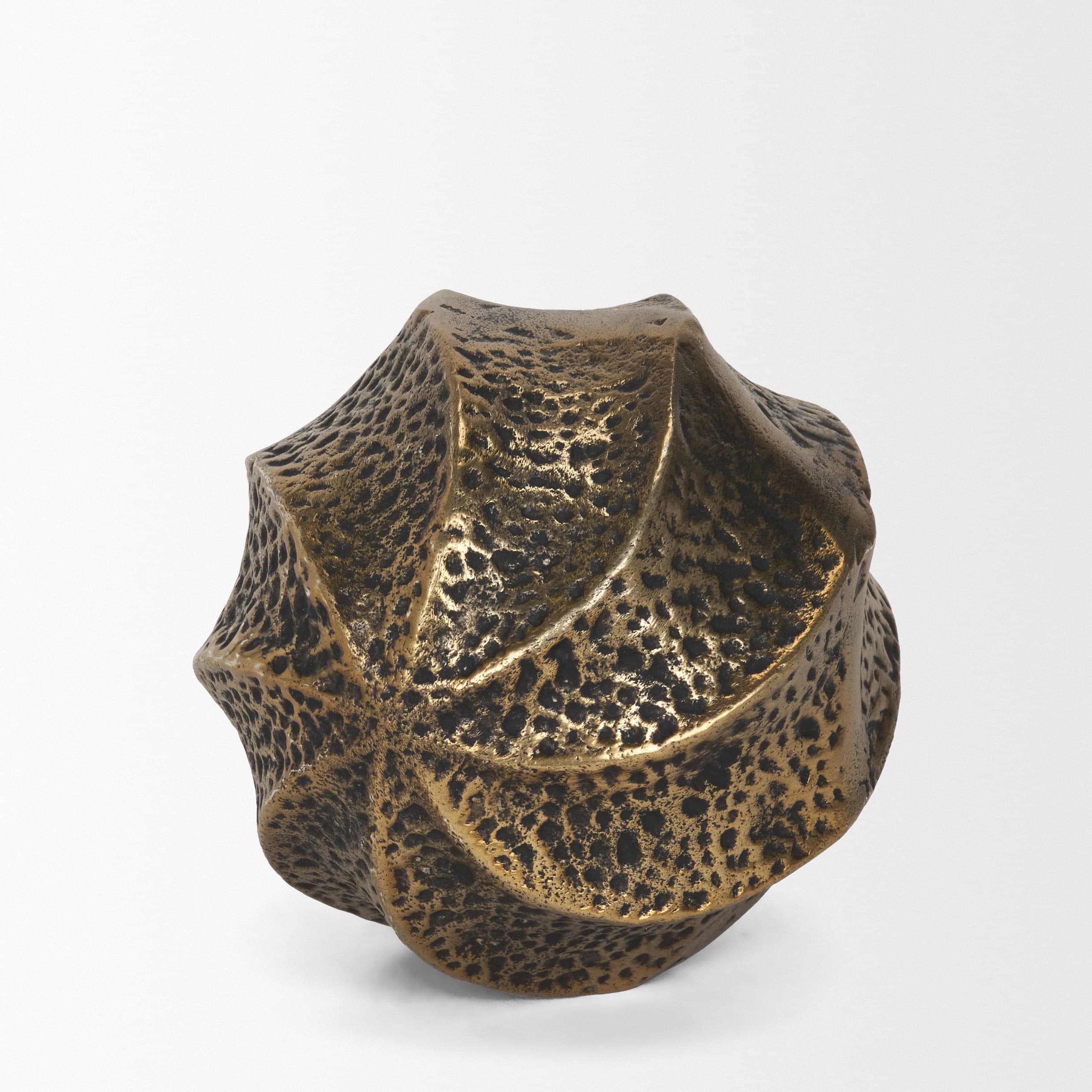 Imani Small Sculptural Textured Antiqued Gold Metal Decorative Orb Object — product photograph