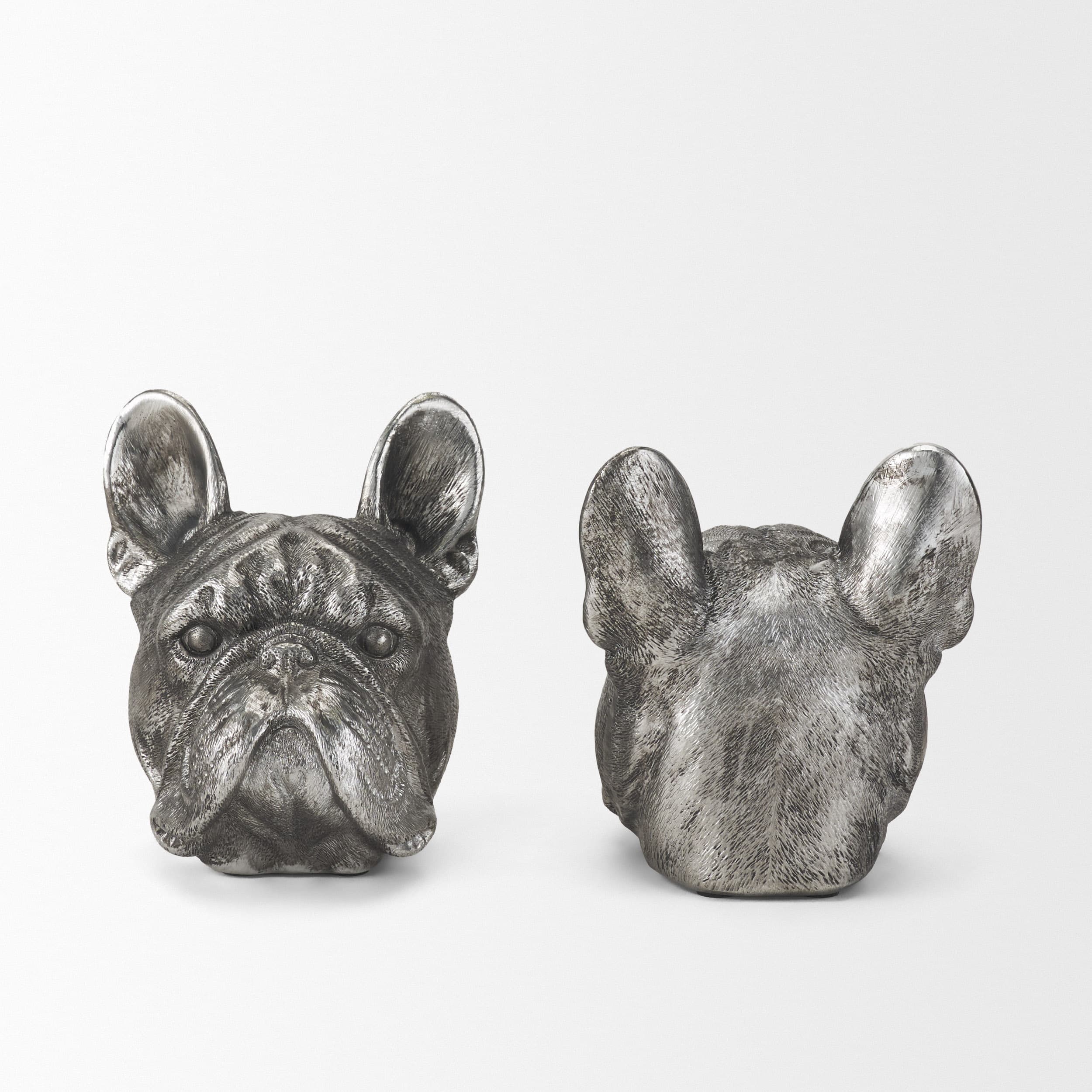 Bruno (Set of 2) 5L x 5W Silver American Bulldog Bookends — product photograph