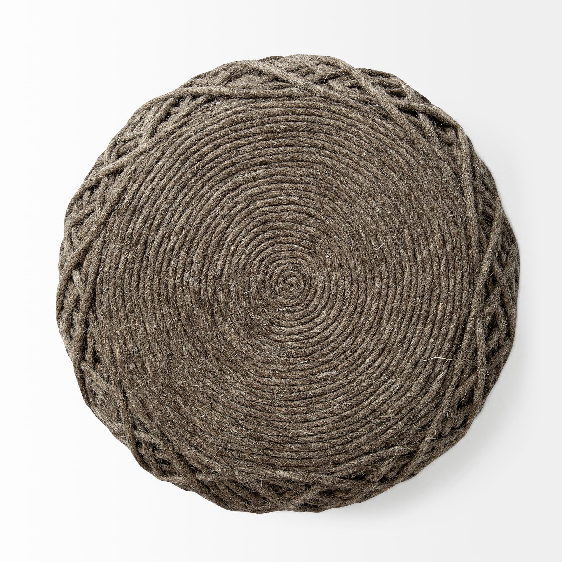 Allium Dark Brown Handwoven Wool Cylindrical Pouf — product photograph