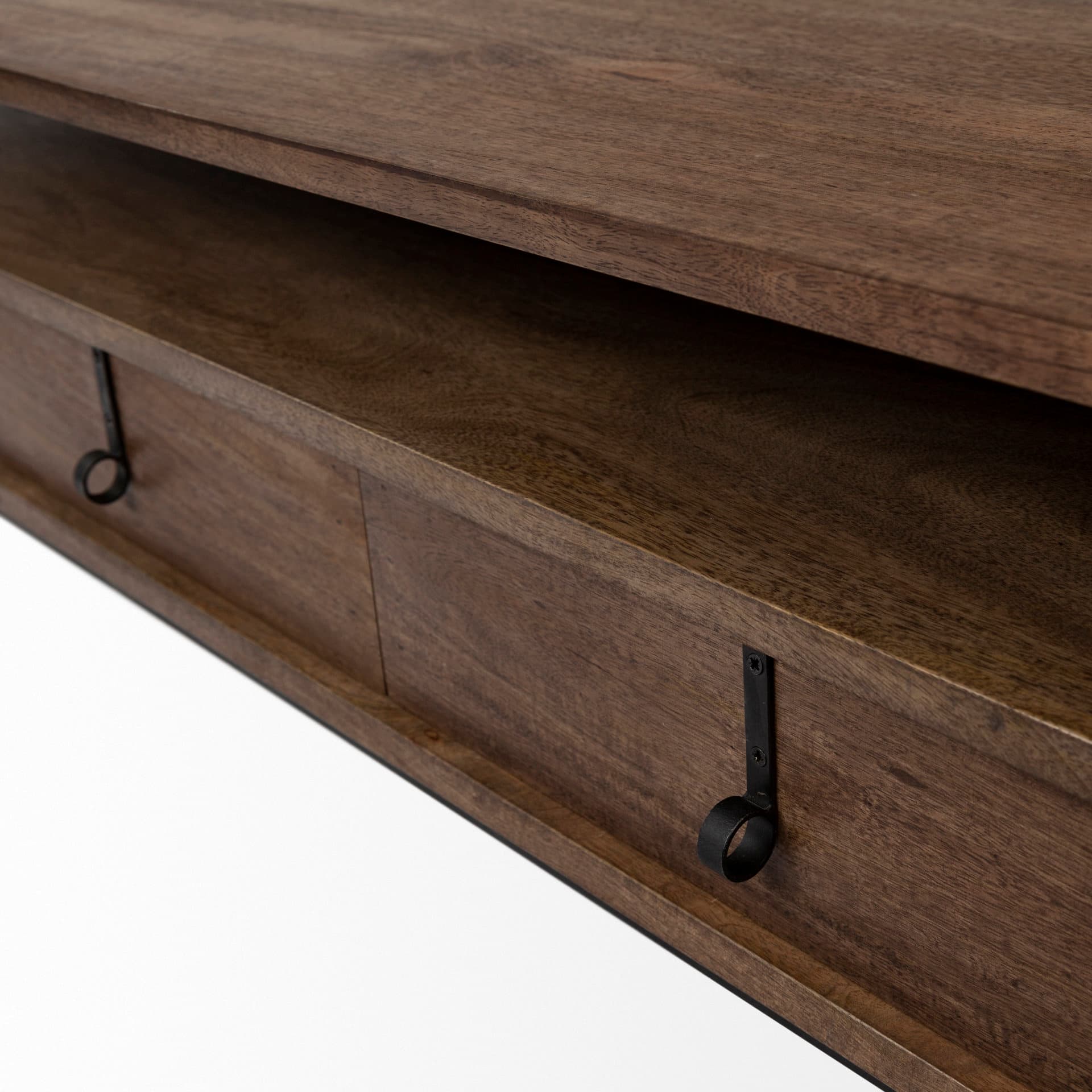 Glenn II 54x30 Dark Brown Wood w/ Black Iron Frame, Rectangle 3 Drawers Coffee Table — product photograph