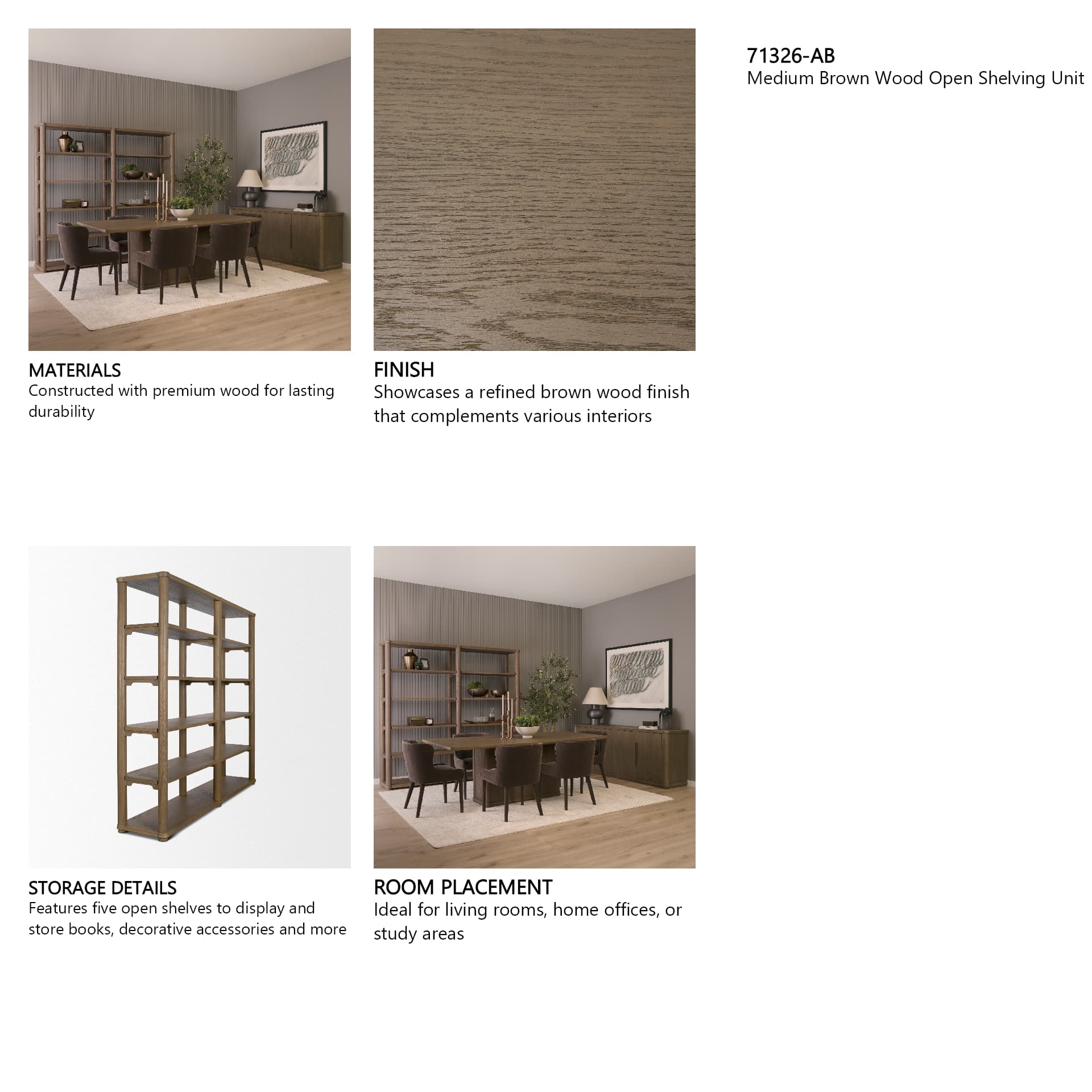 Alden Medium Brown Wood Open Shelving Unit — product photograph