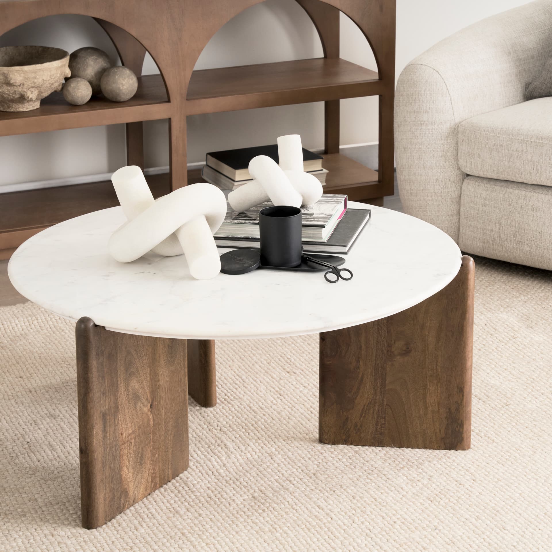 Rumer Dark Brown Wood w/ White Marble Coffee Table — product photograph