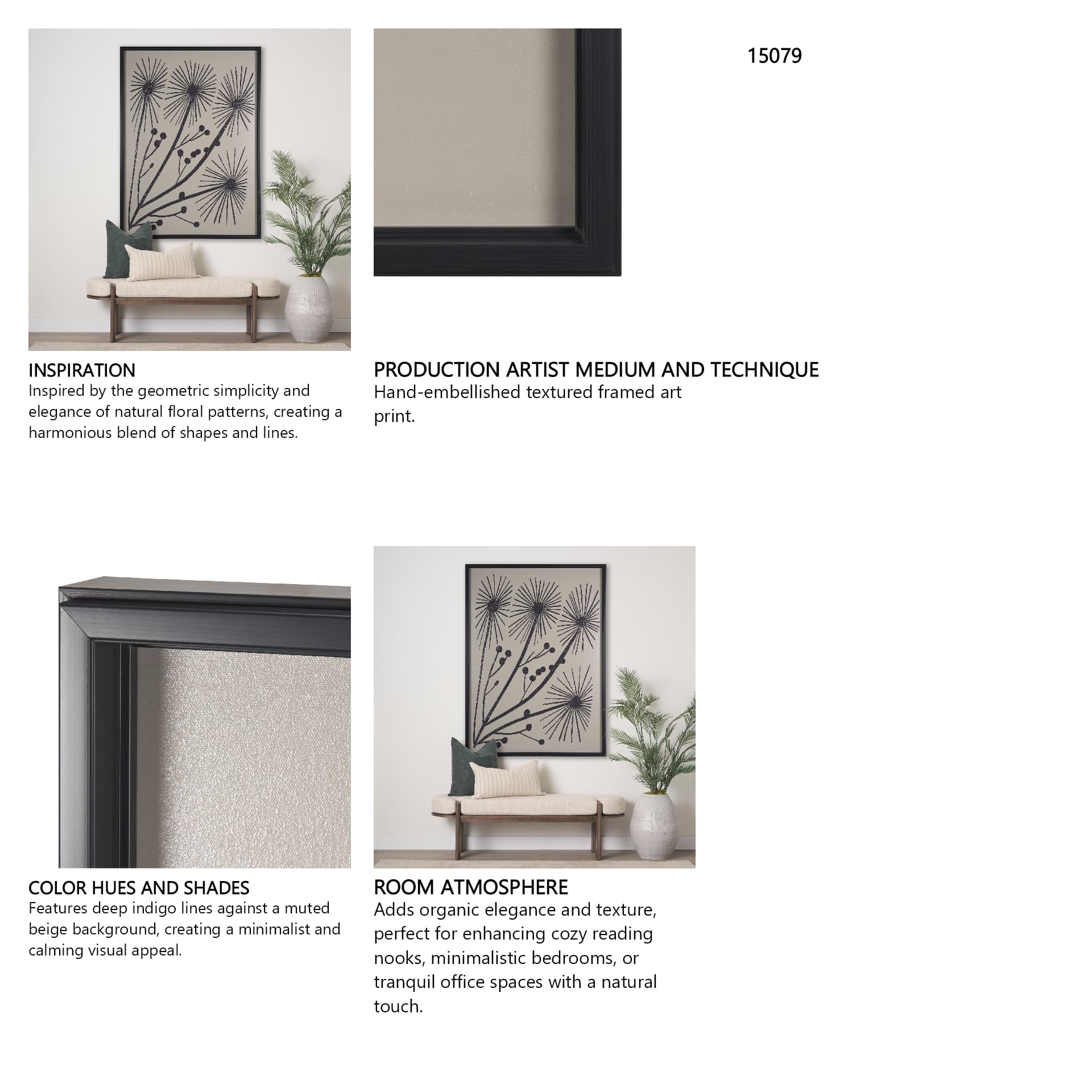 Simple Floral-Grow by Mercana Studio a Hand Embellished Textured Framed Art Print — in a styled room
