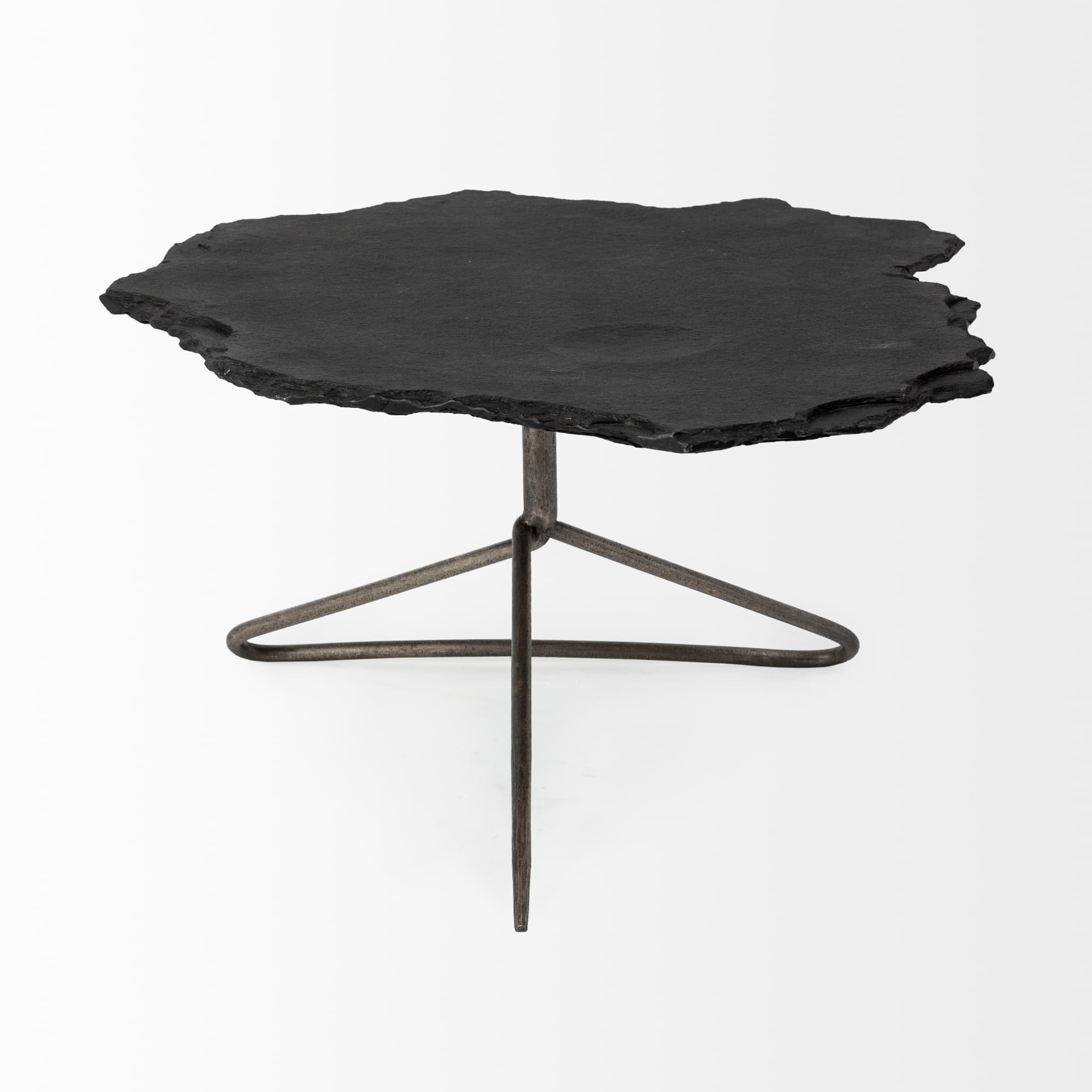 Pinera 37"x33" Black Slate With Iron Base Coffee Table — product photograph