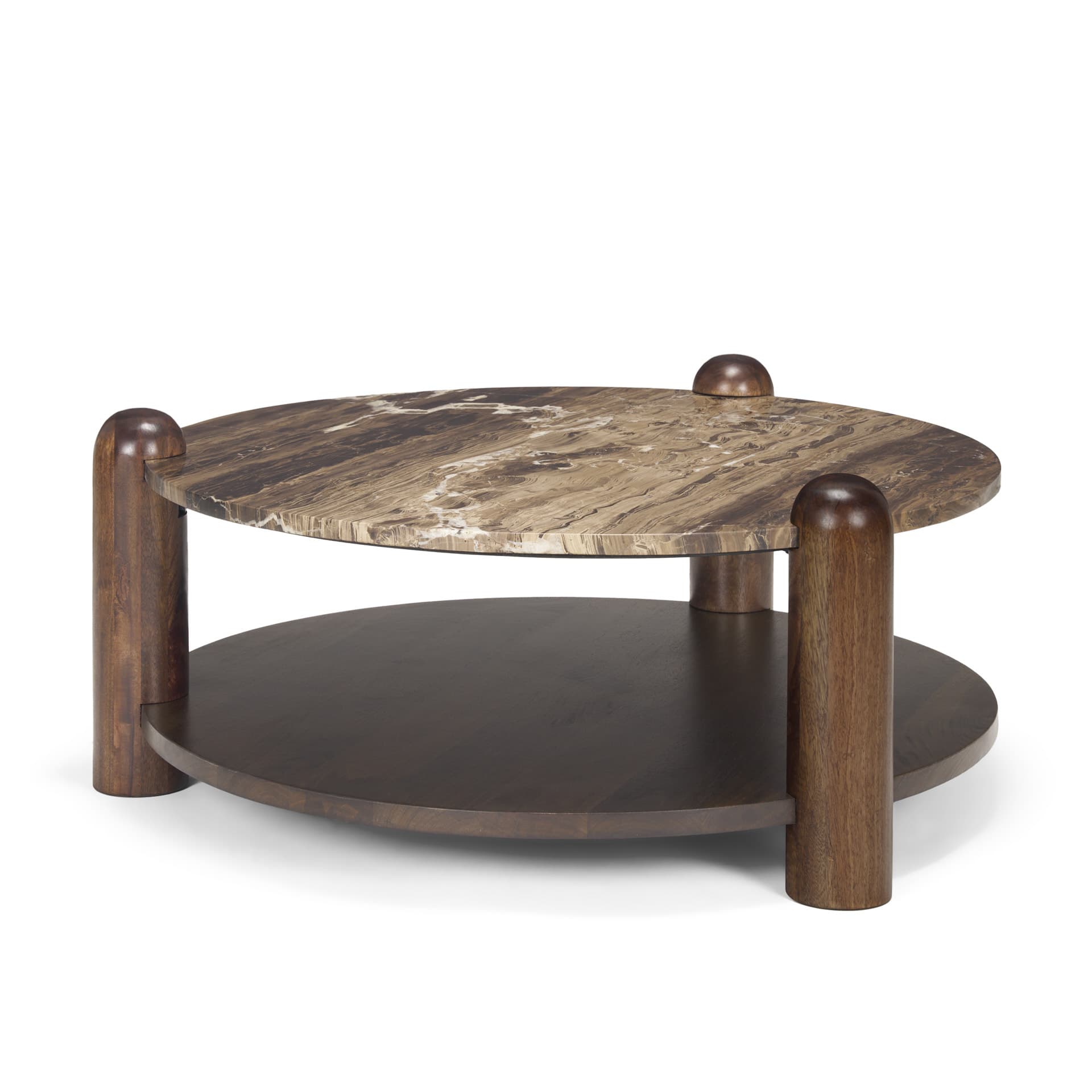 Jovia Brown Mango Wood W/ Cappuccino Marble Round Coffee Table — product photograph