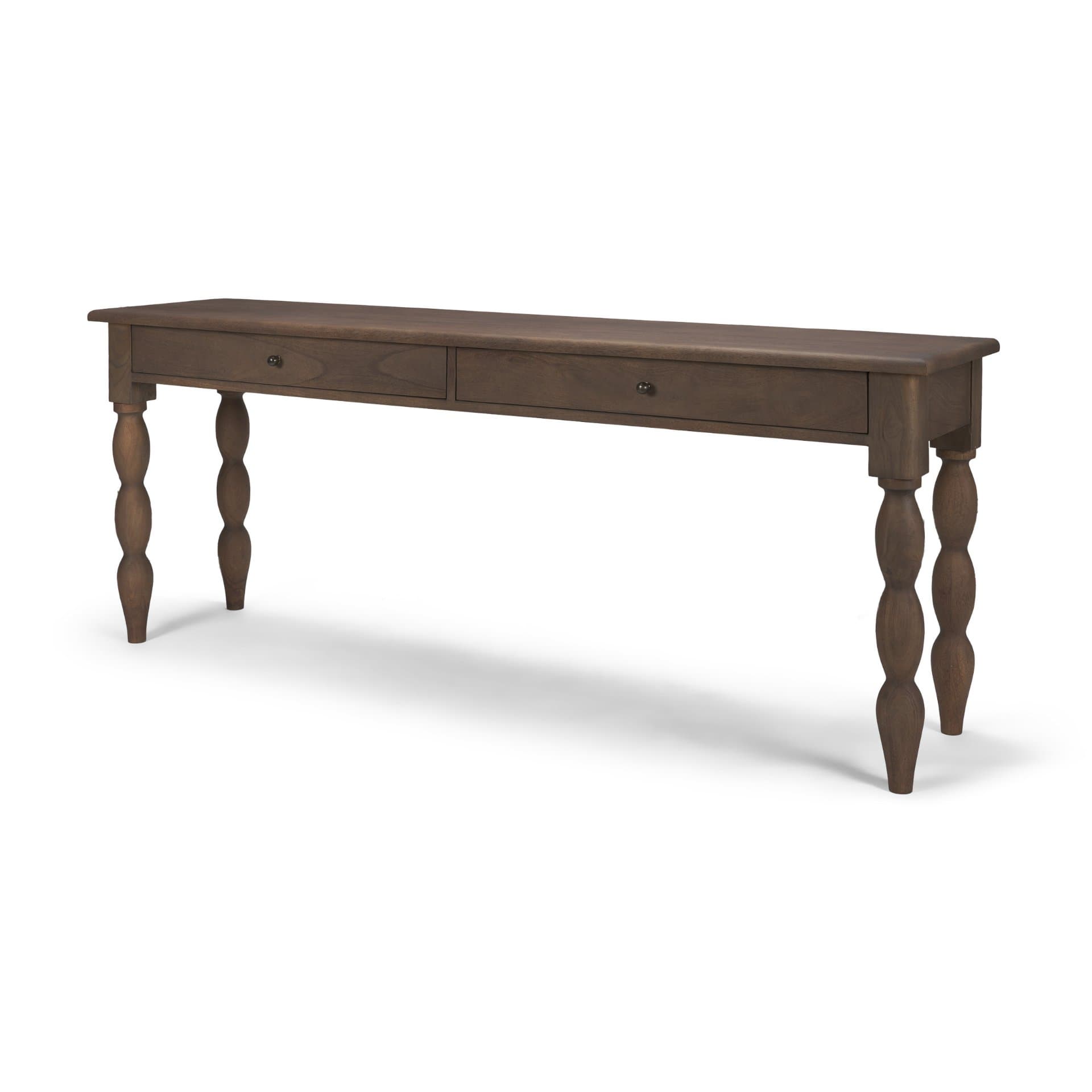 Angeline Spool Turned Console Table | Dark Brown Wood | 2 Drawers — product photograph