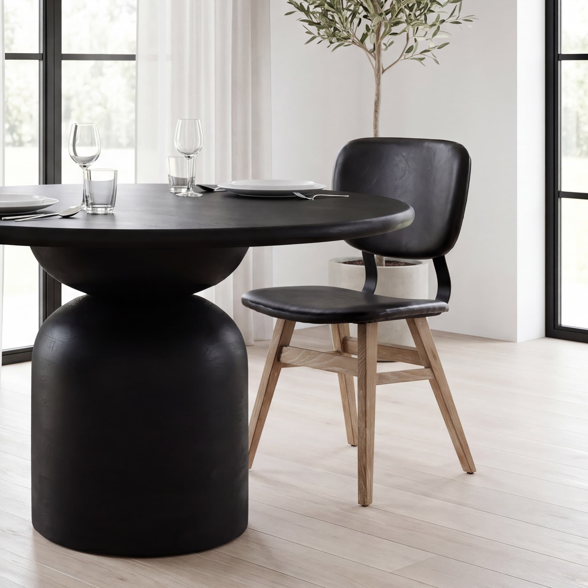Haden Open Back Dining Side Chair | Black Faux Leather w/ Iron — product photograph