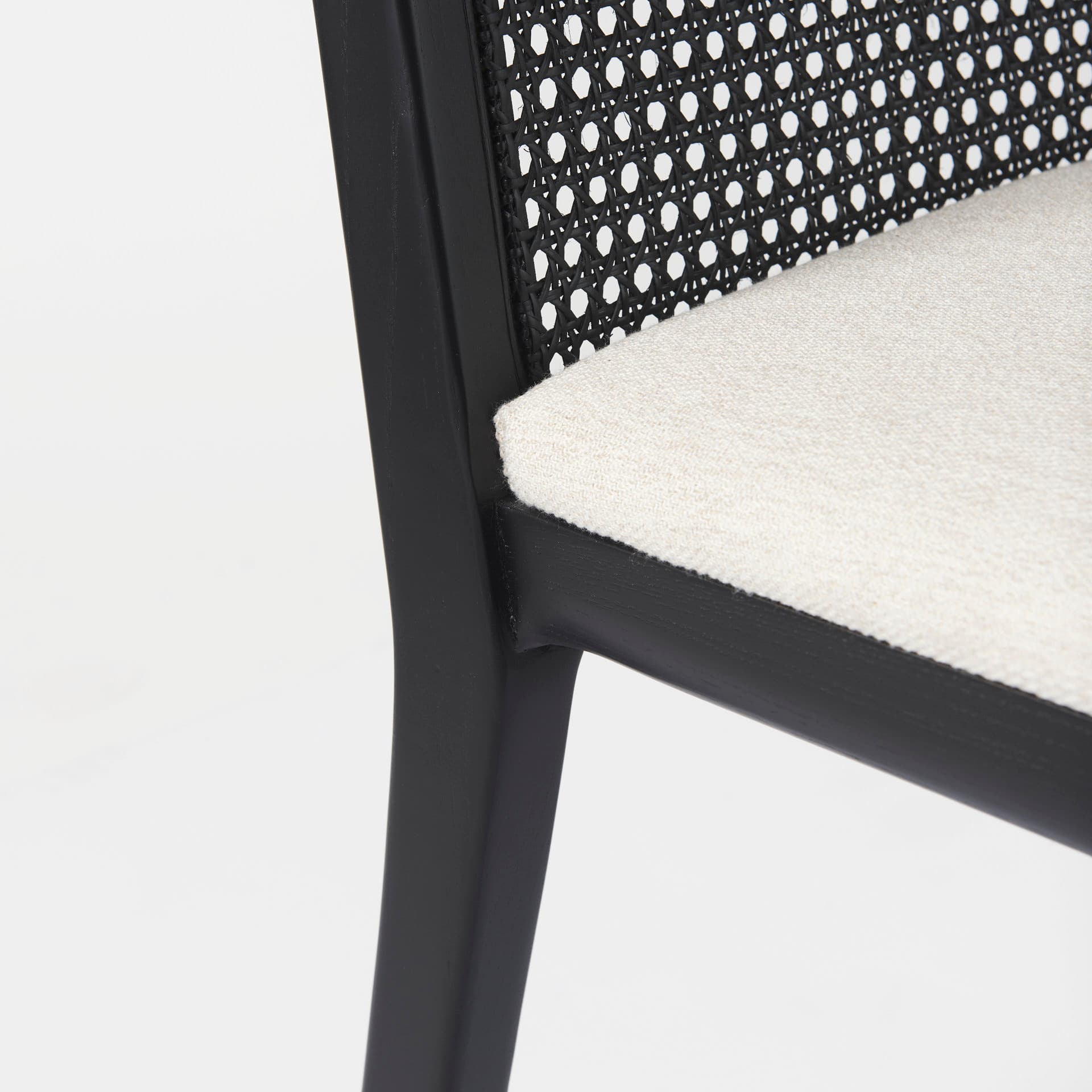 Clara Cane Back Dining Side Chair | Cream Fabric w/ Black Wood — product photograph